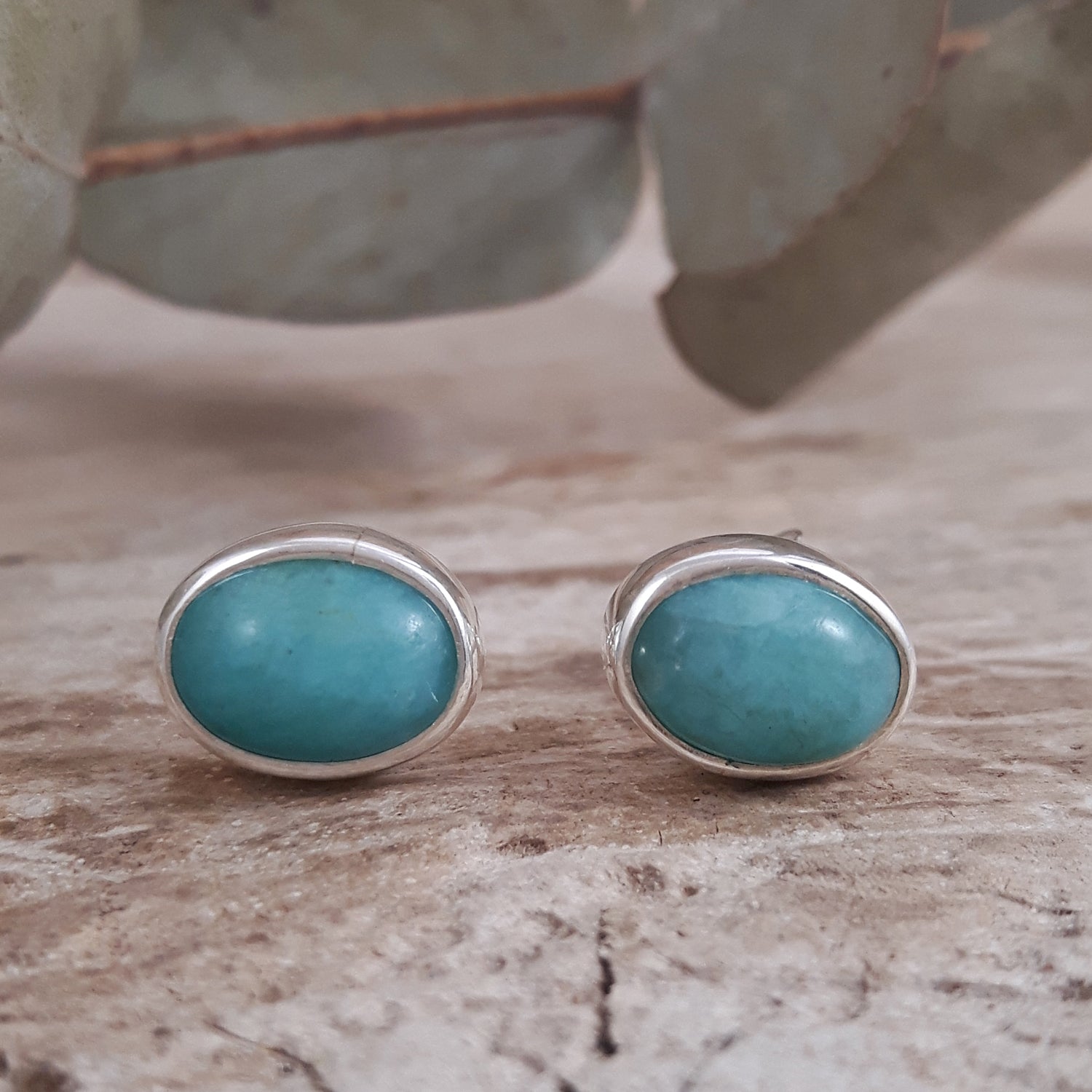 Kylie Amazonite Oval Stud Earrings