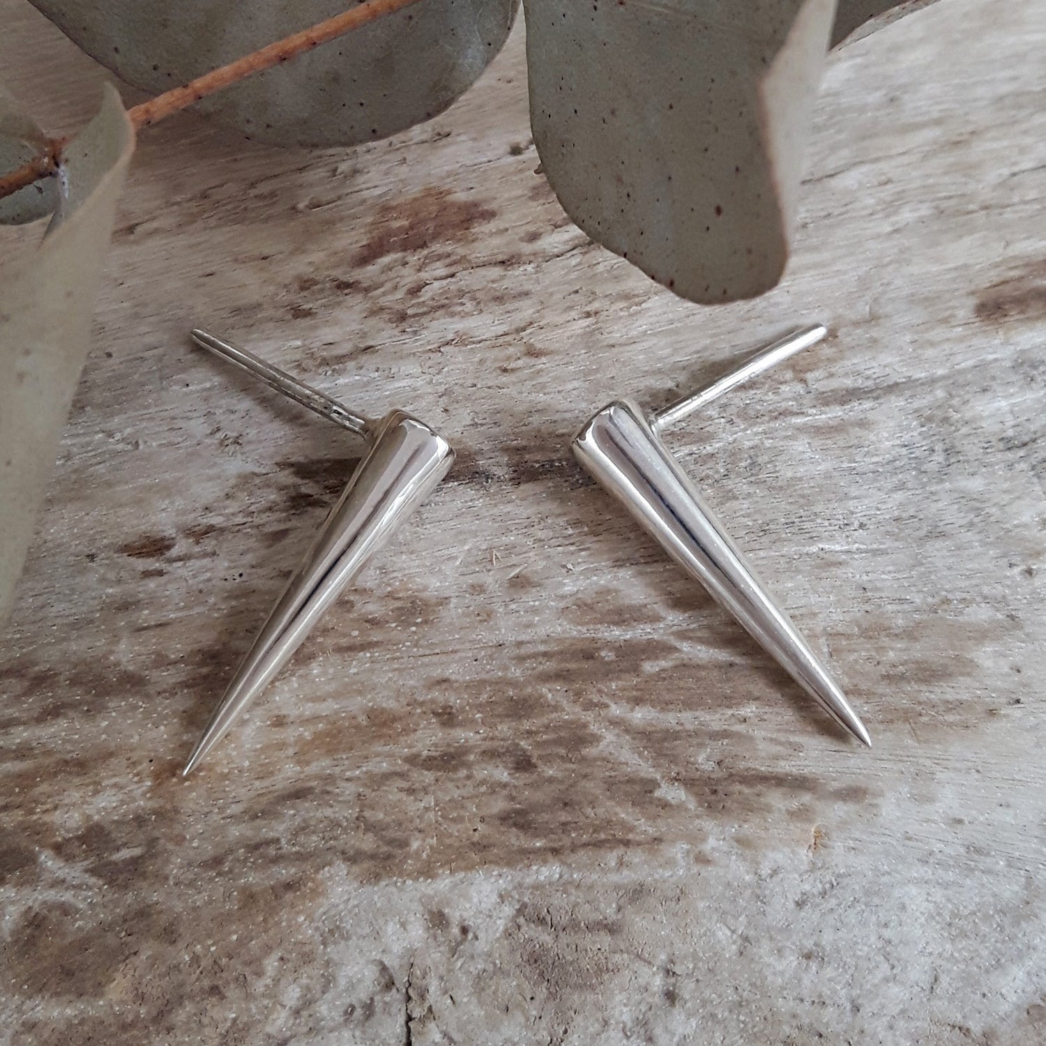 SAMPLE Lanza Triangle Polished Silver Stud Earrings