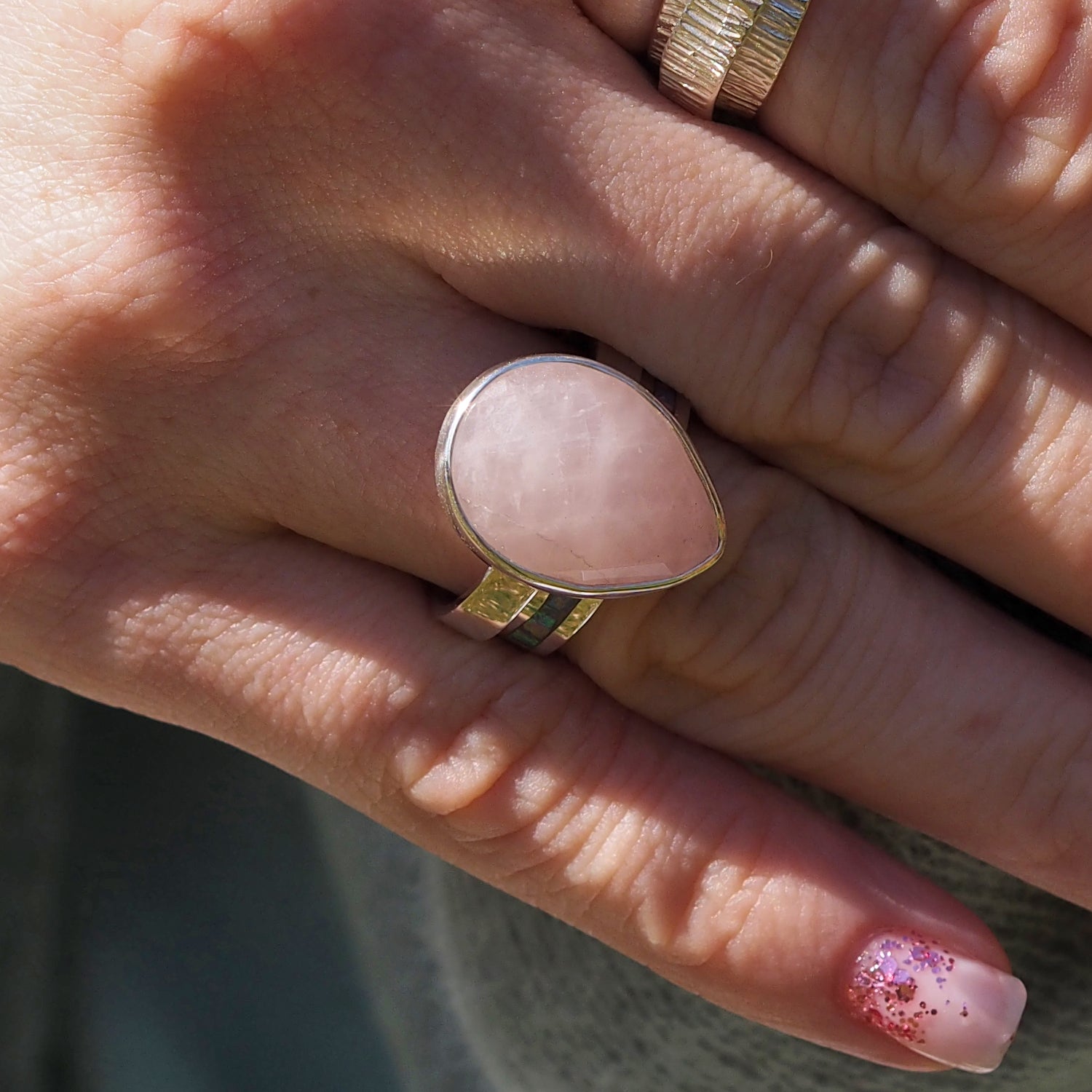 Elegance Teardrop Rose Quartz Small Ring