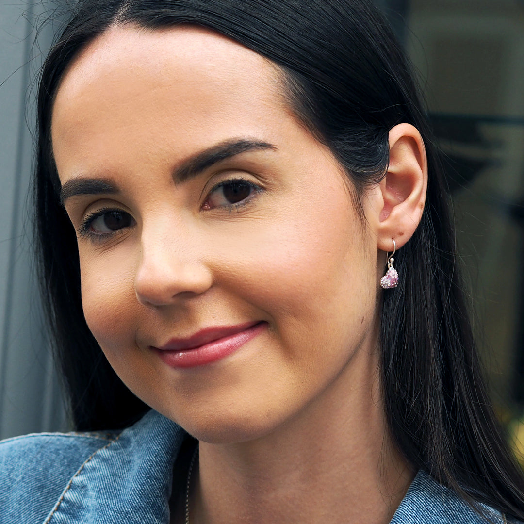 lilac heart earrings sterling silver jewellery UK