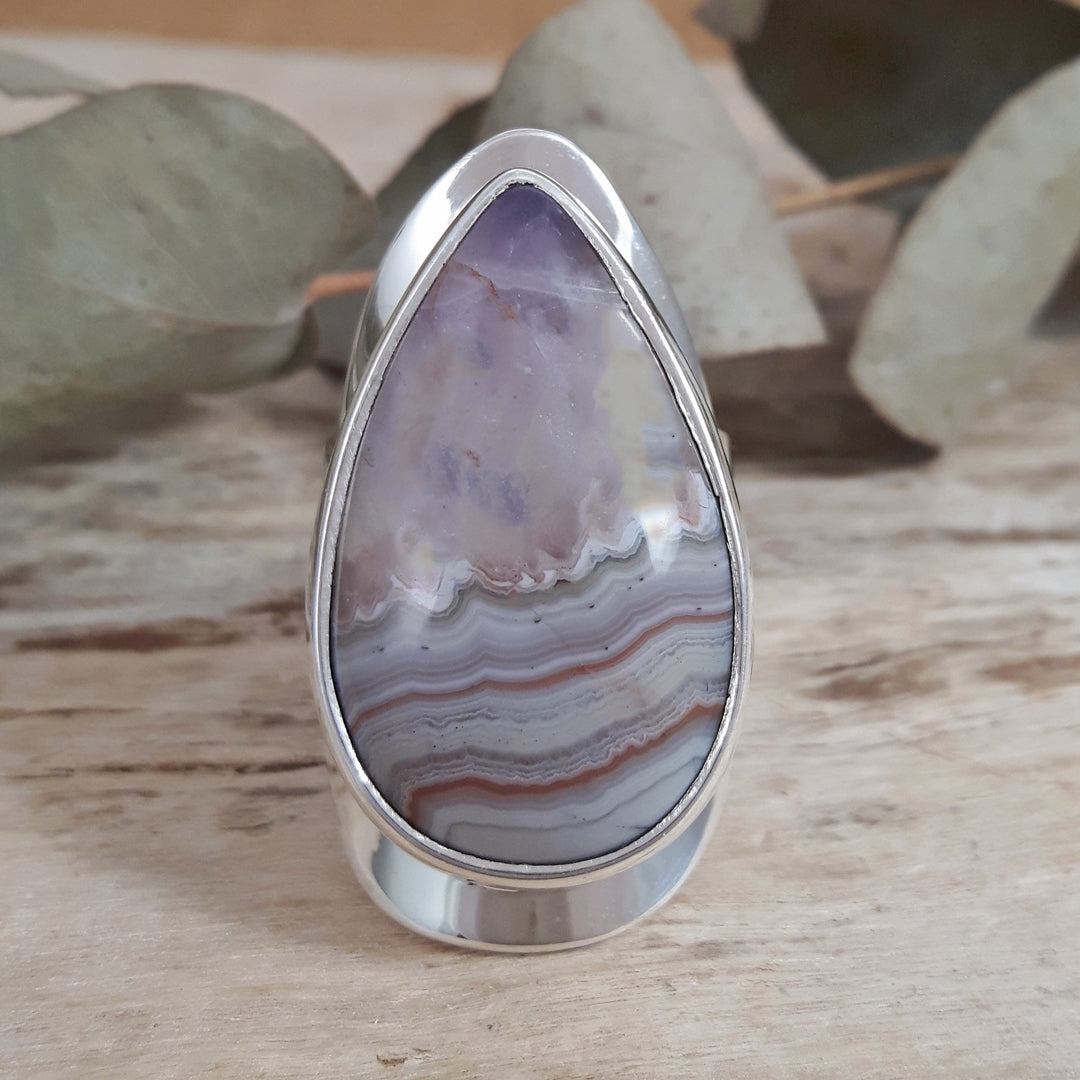 Monet Amethyst Agate Adjustable Large Teardrop Ring