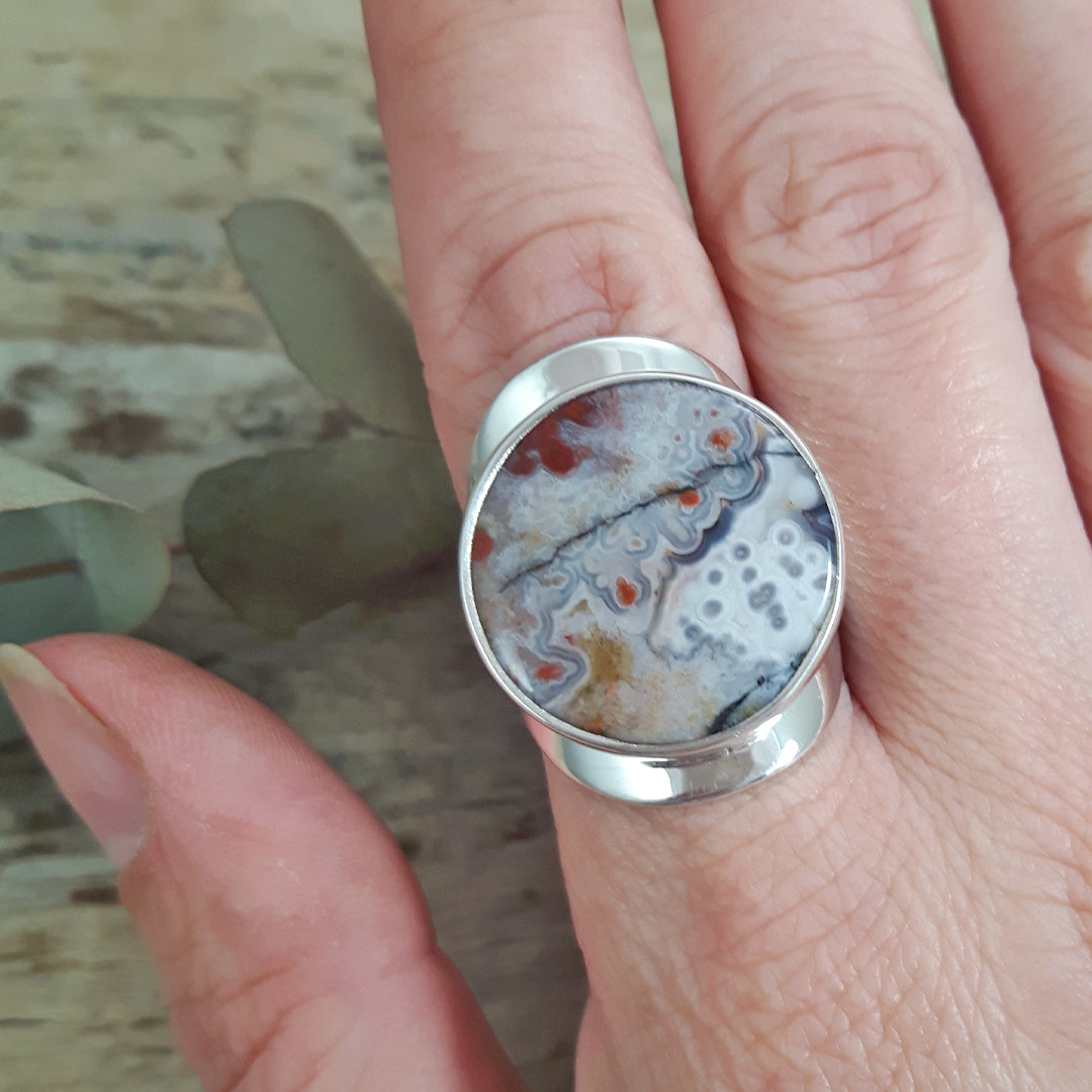 Monet Amethyst Agate Adjustable Medium Round Ring
