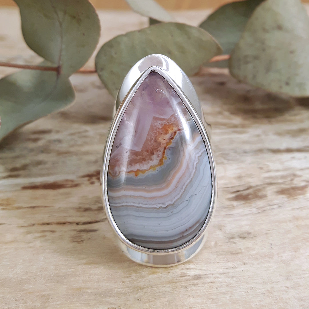 Monet Amethyst Agate Adjustable Large Teardrop Ring