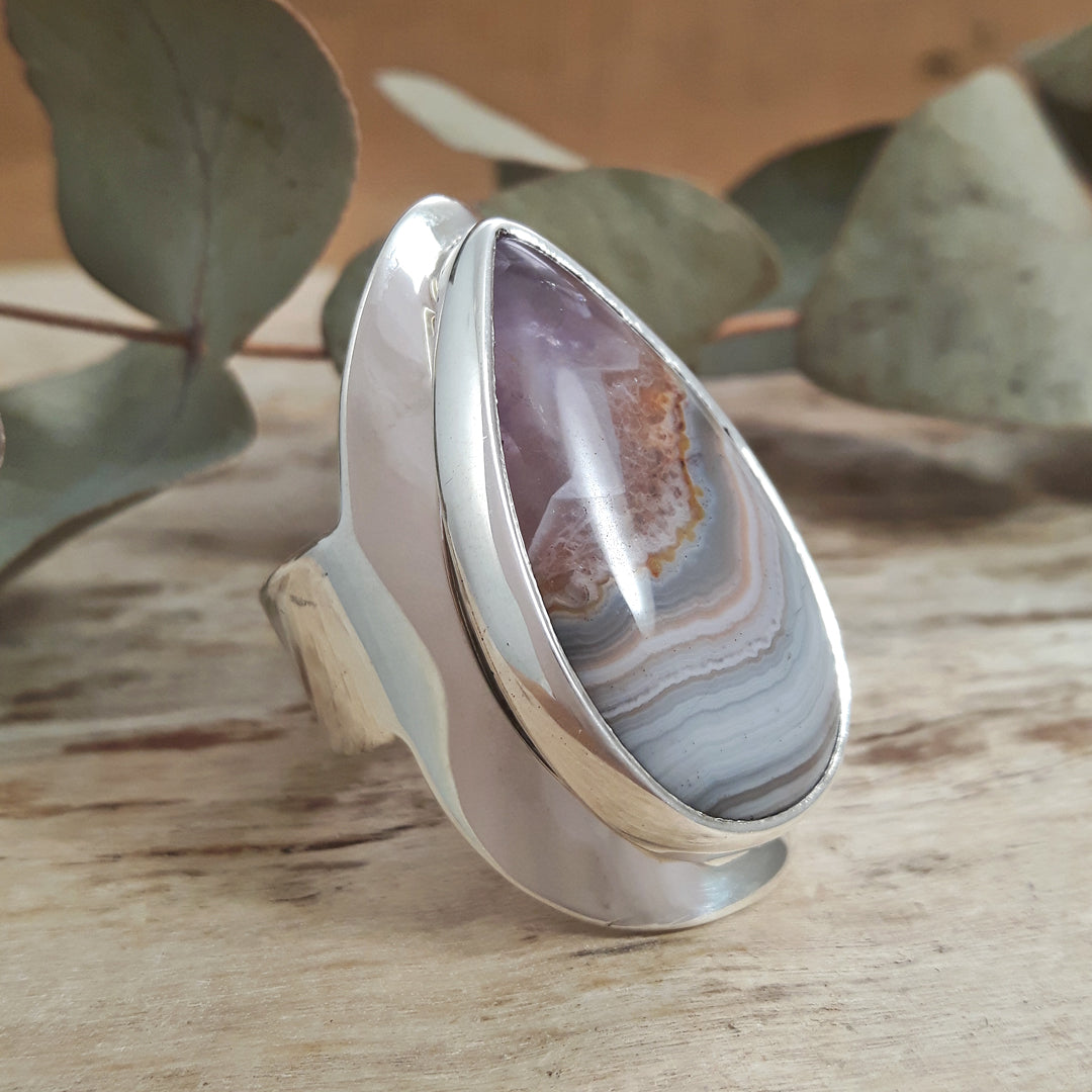 Monet Amethyst Agate Adjustable Large Teardrop Ring