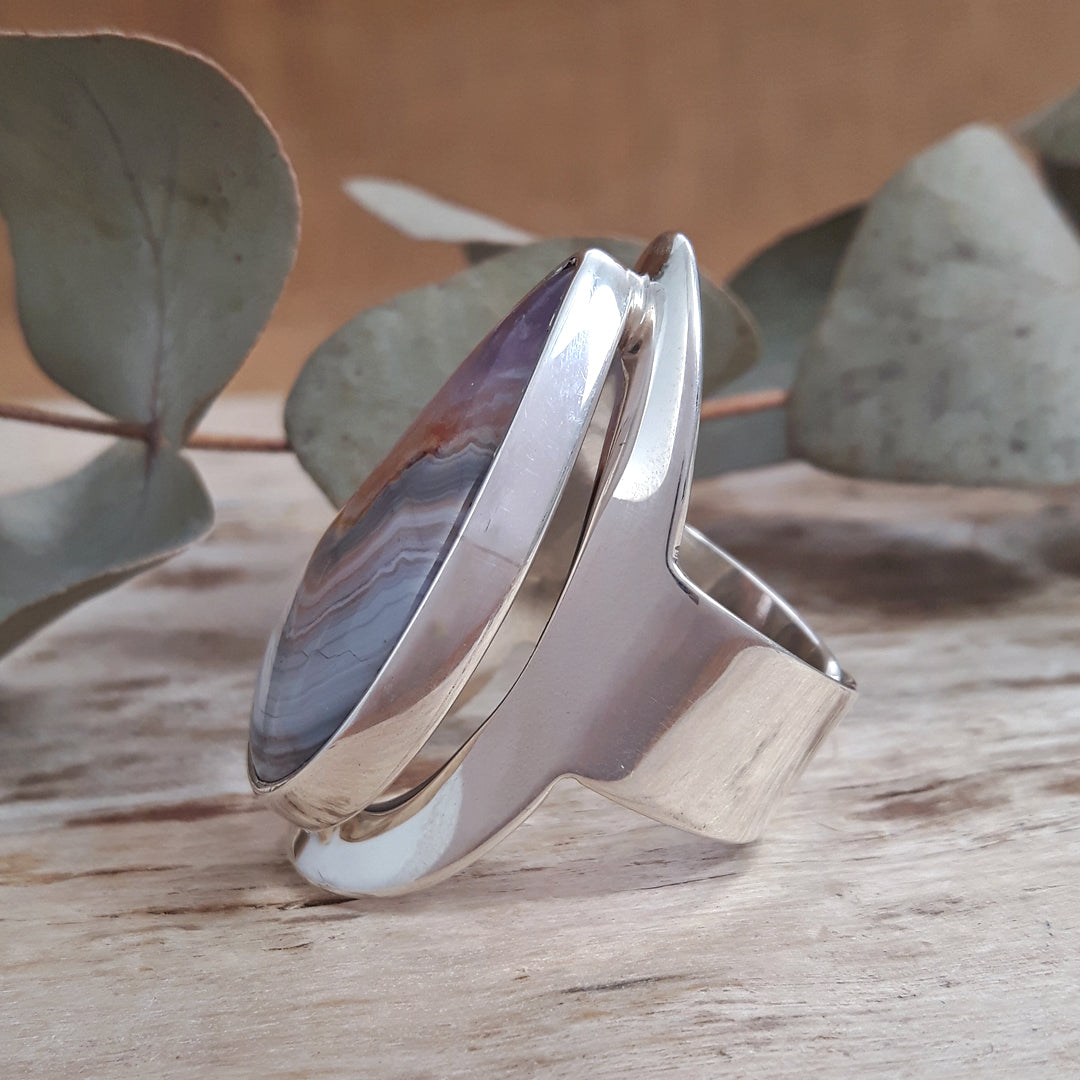 Monet Amethyst Agate Adjustable Large Teardrop Ring