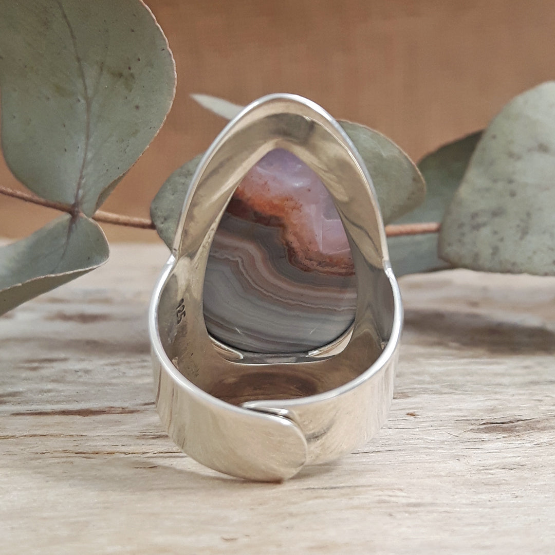 Monet Amethyst Agate Adjustable Large Teardrop Ring