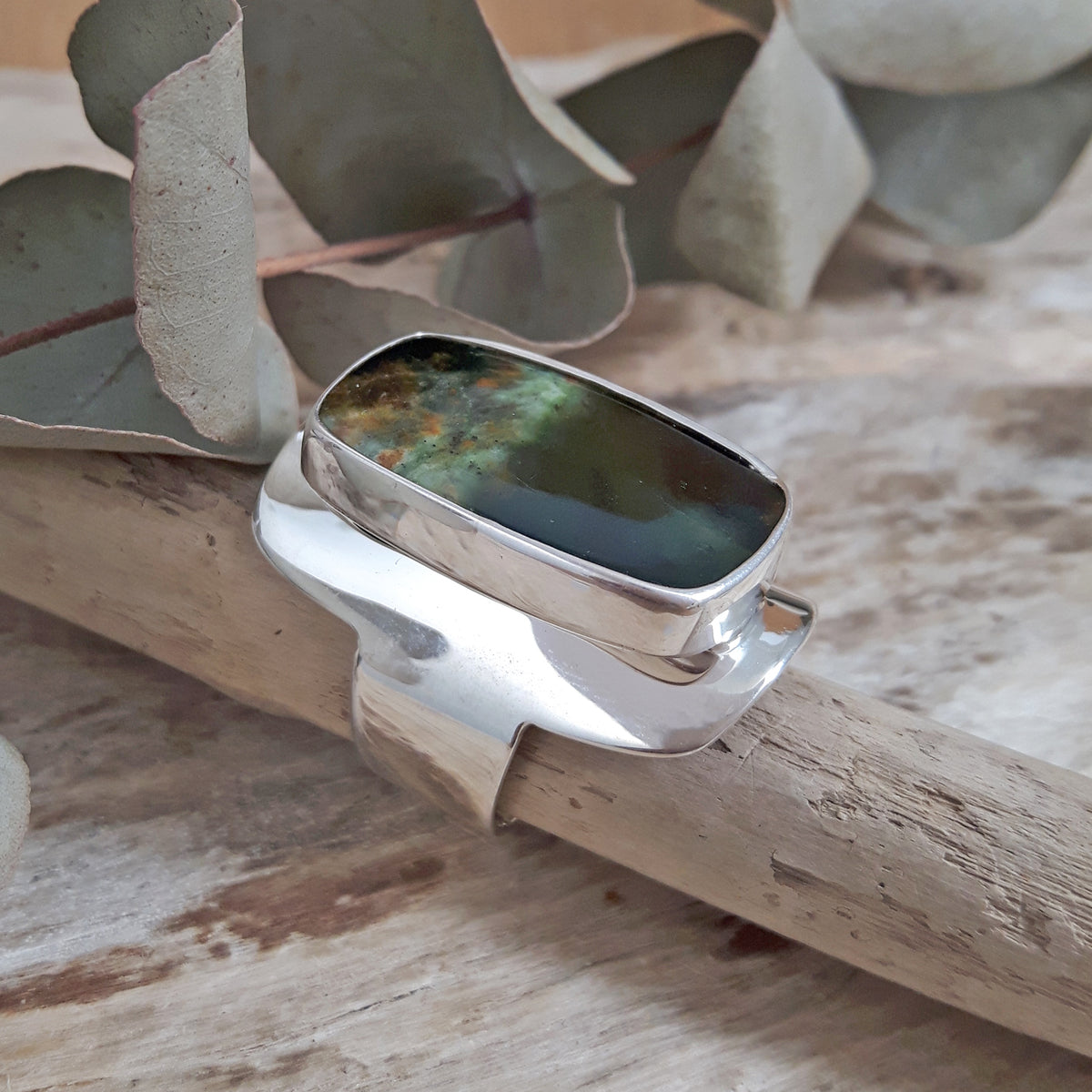 Monet Chrome Chalcedony Adjustable Large Rectangle Ring