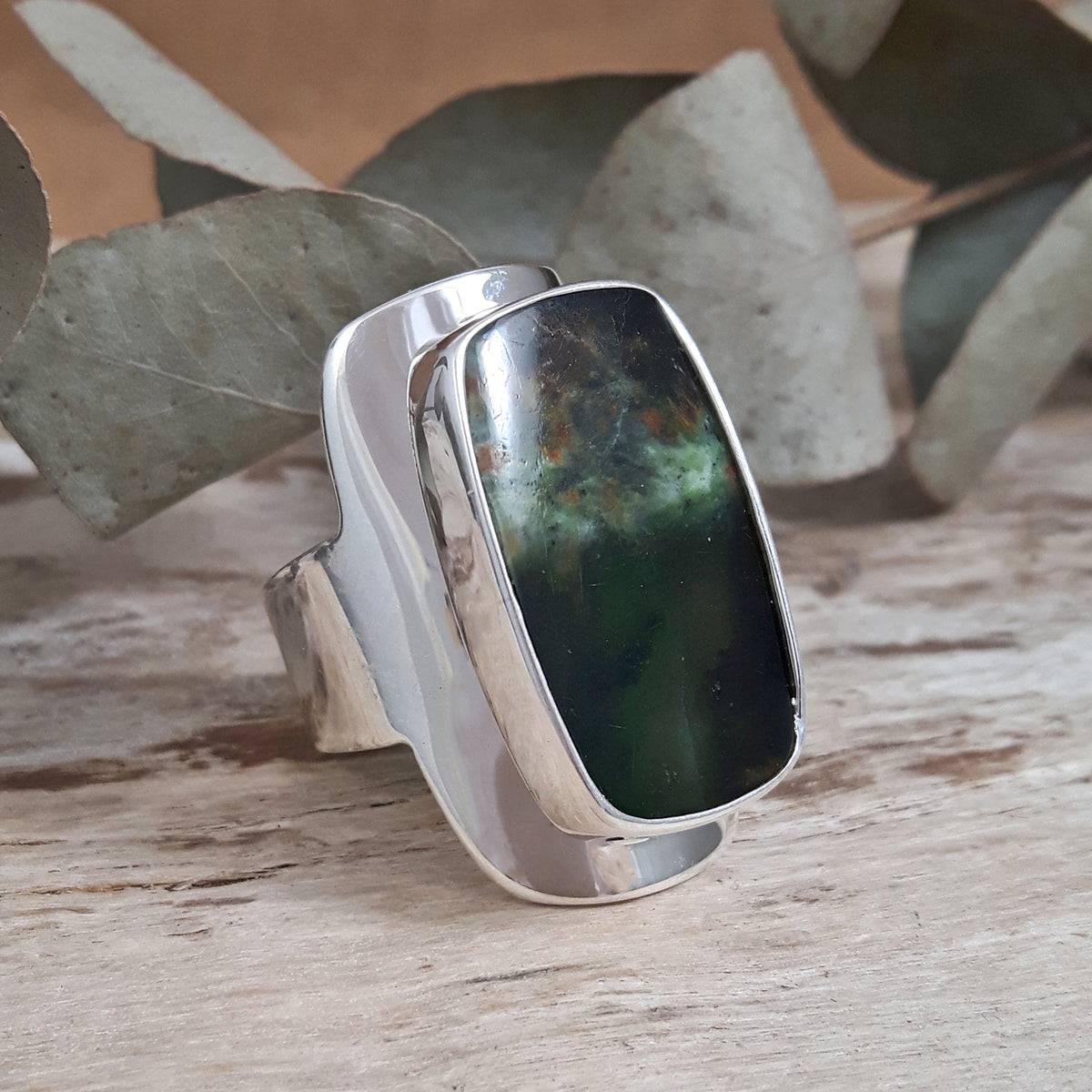 Monet Chrome Chalcedony Adjustable Large Rectangle Ring