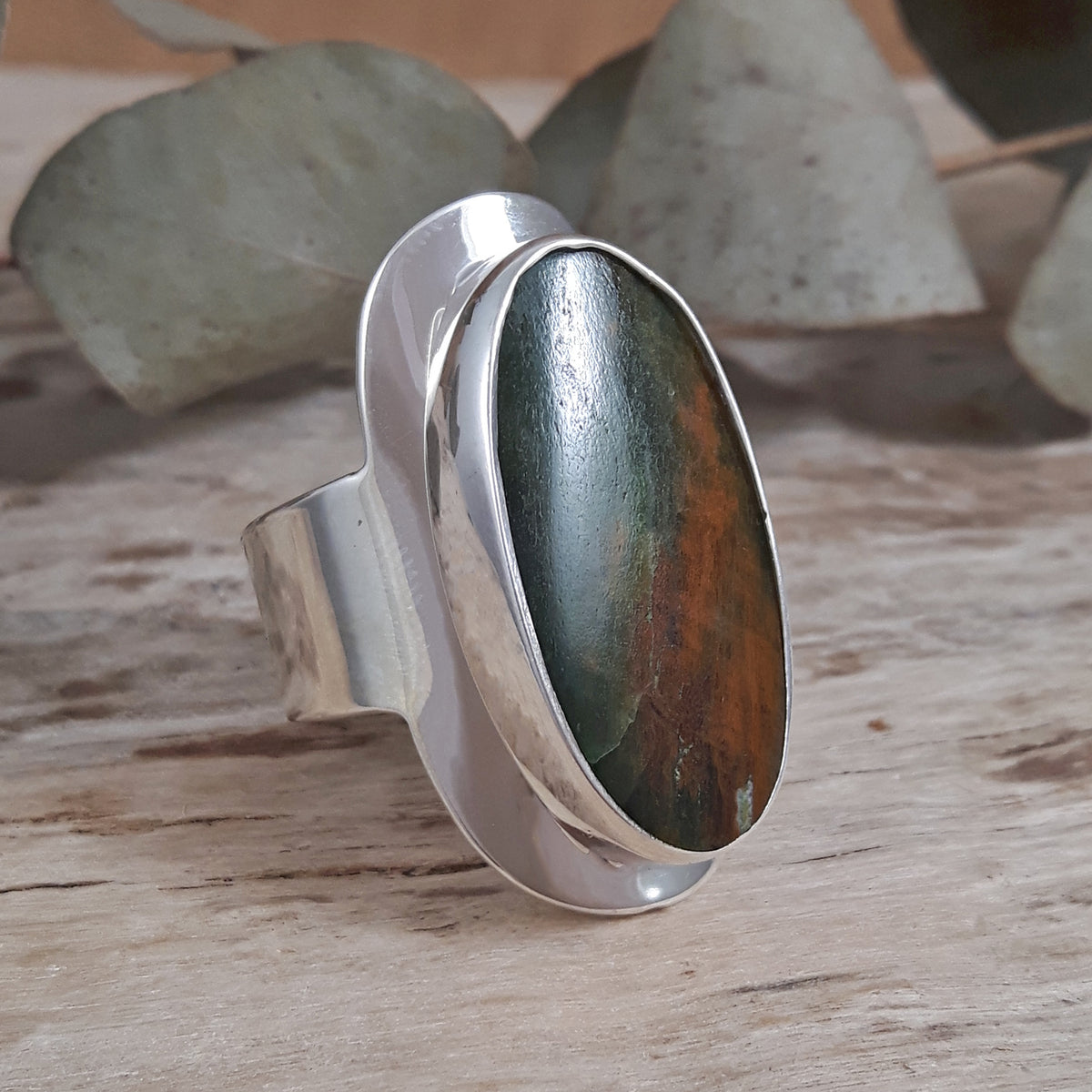 Monet Chrome Chalcedony Adjustable Medium Oval Ring