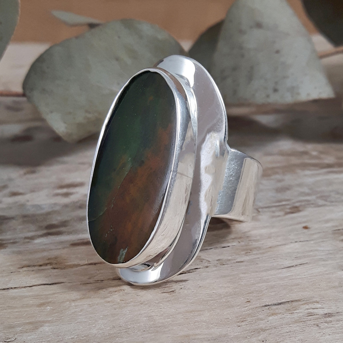 Monet Chrome Chalcedony Adjustable Medium Oval Ring