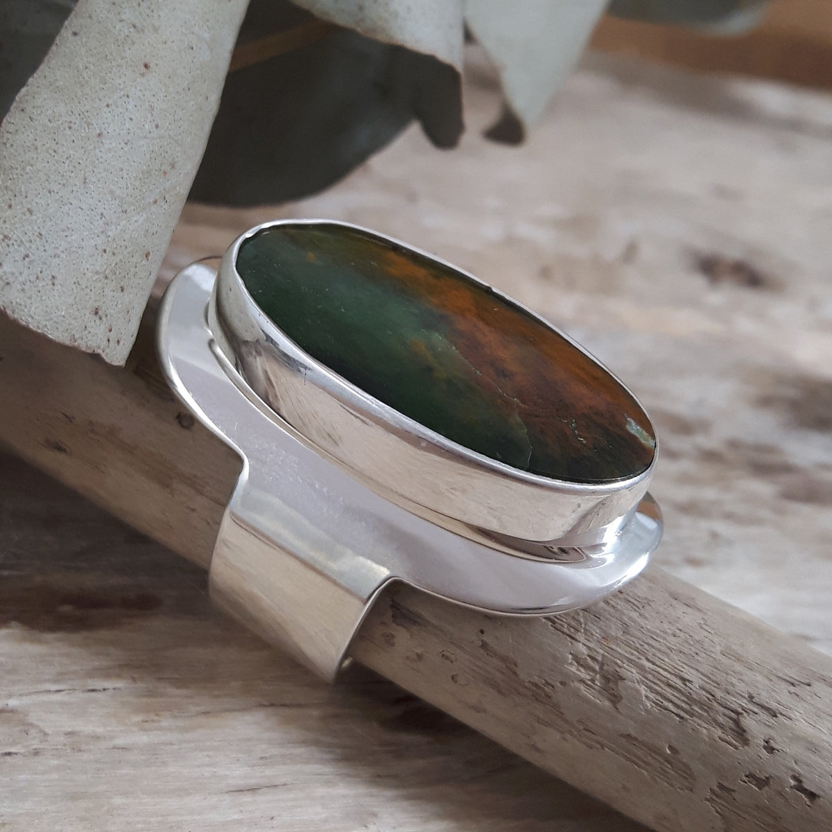 Monet Chrome Chalcedony Adjustable Medium Oval Ring