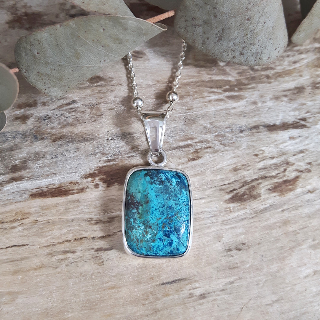 Monet Chrysocolla Small Rectangle Pendant