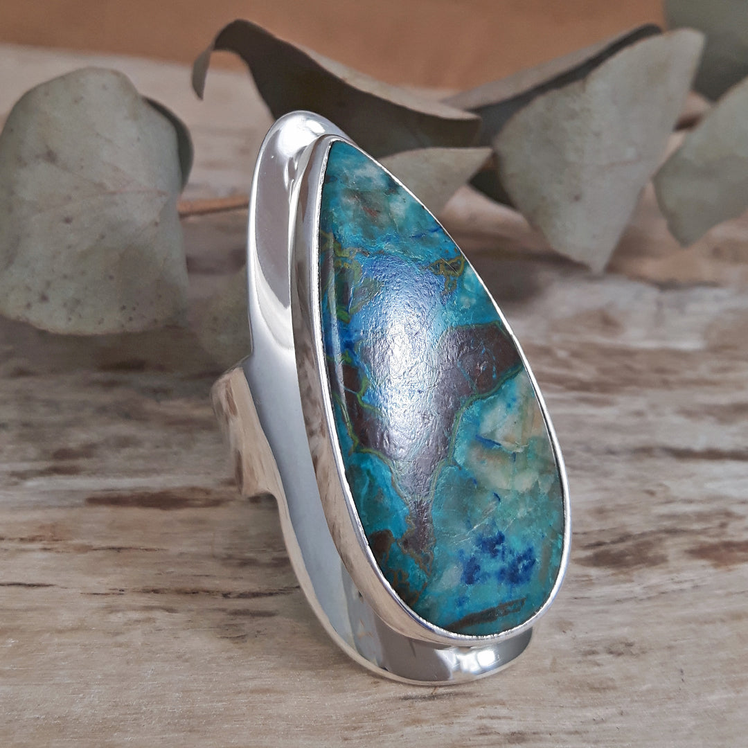 Monet Chrysocolla Adjustable XXL Teardrop Ring