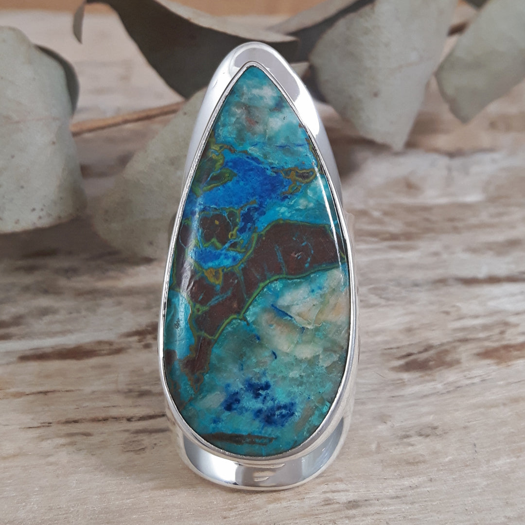 Monet Chrysocolla Adjustable XXL Teardrop Ring