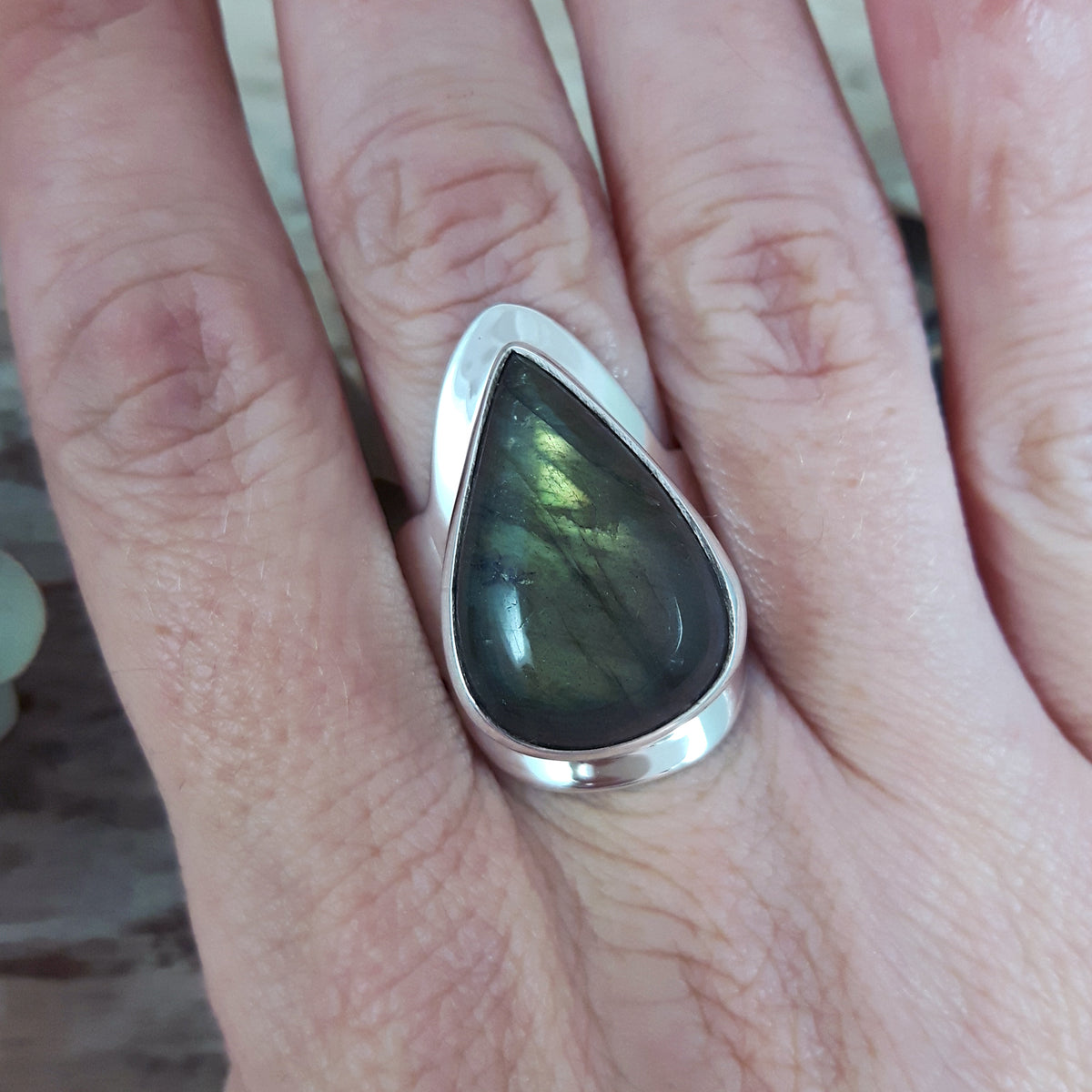 Monet Labradorite Teardrop Medium Adjustable Ring