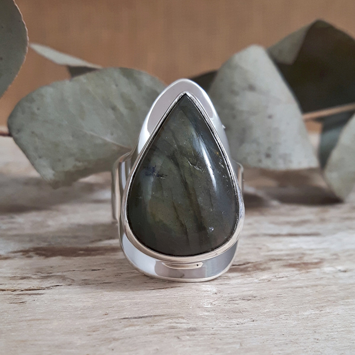 Monet Labradorite Teardrop Medium Adjustable Ring