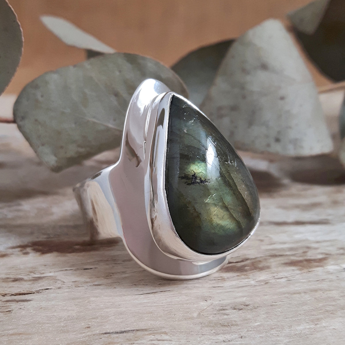 Monet Labradorite Teardrop Medium Adjustable Ring