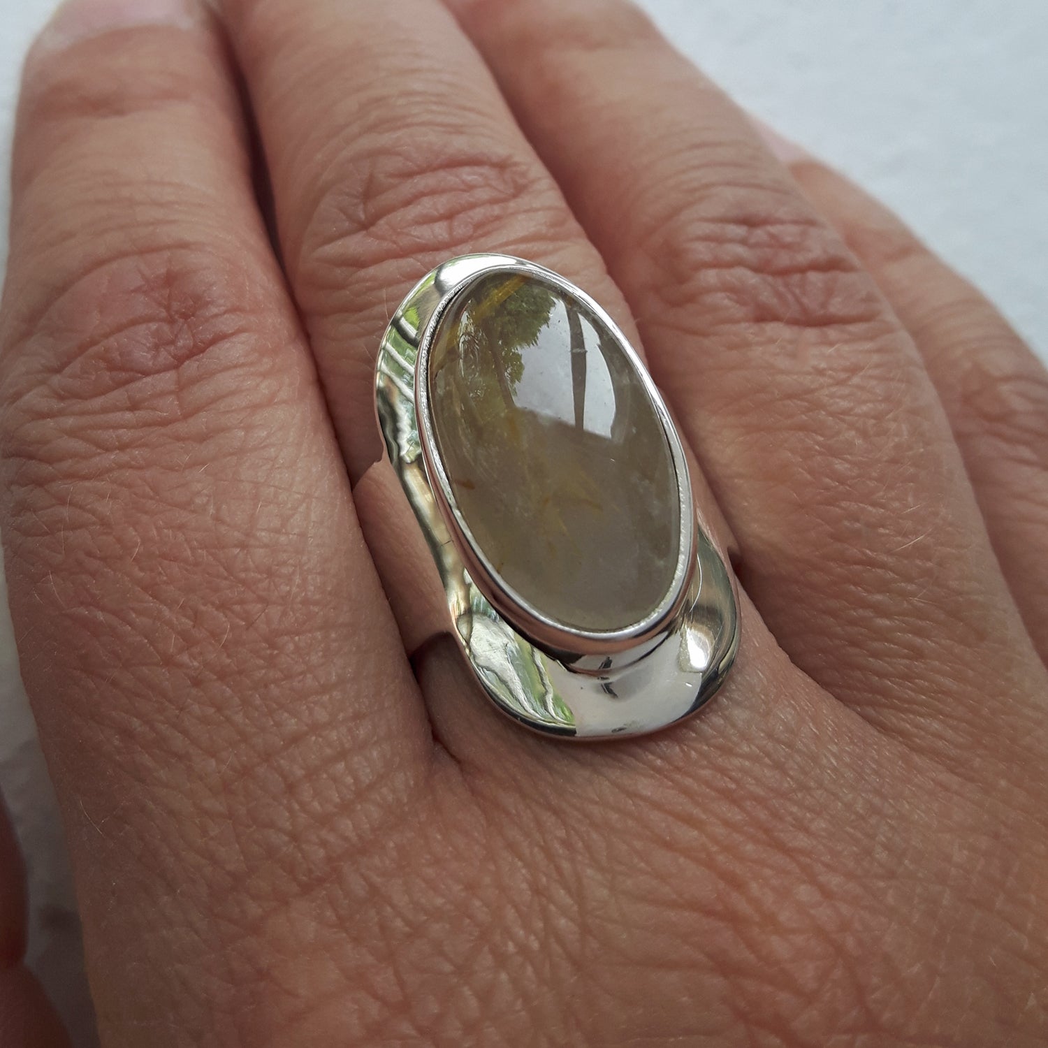 PERFECTLY IMPERFECT Monet Oval Rutilated Gold Quartz Adjustable Ring