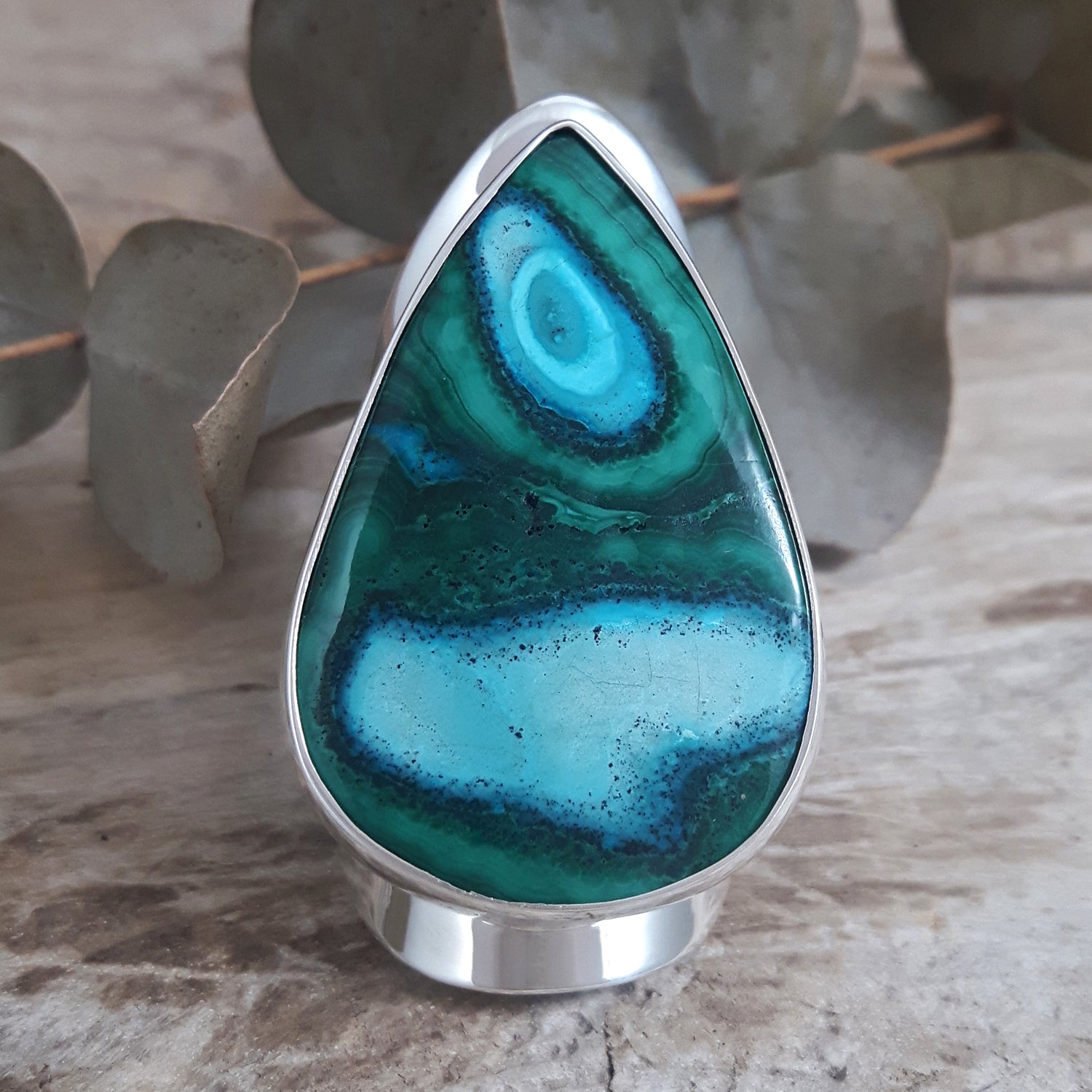 Monet Shattuckite Teardrop Gemstone XL Adjustable Ring A