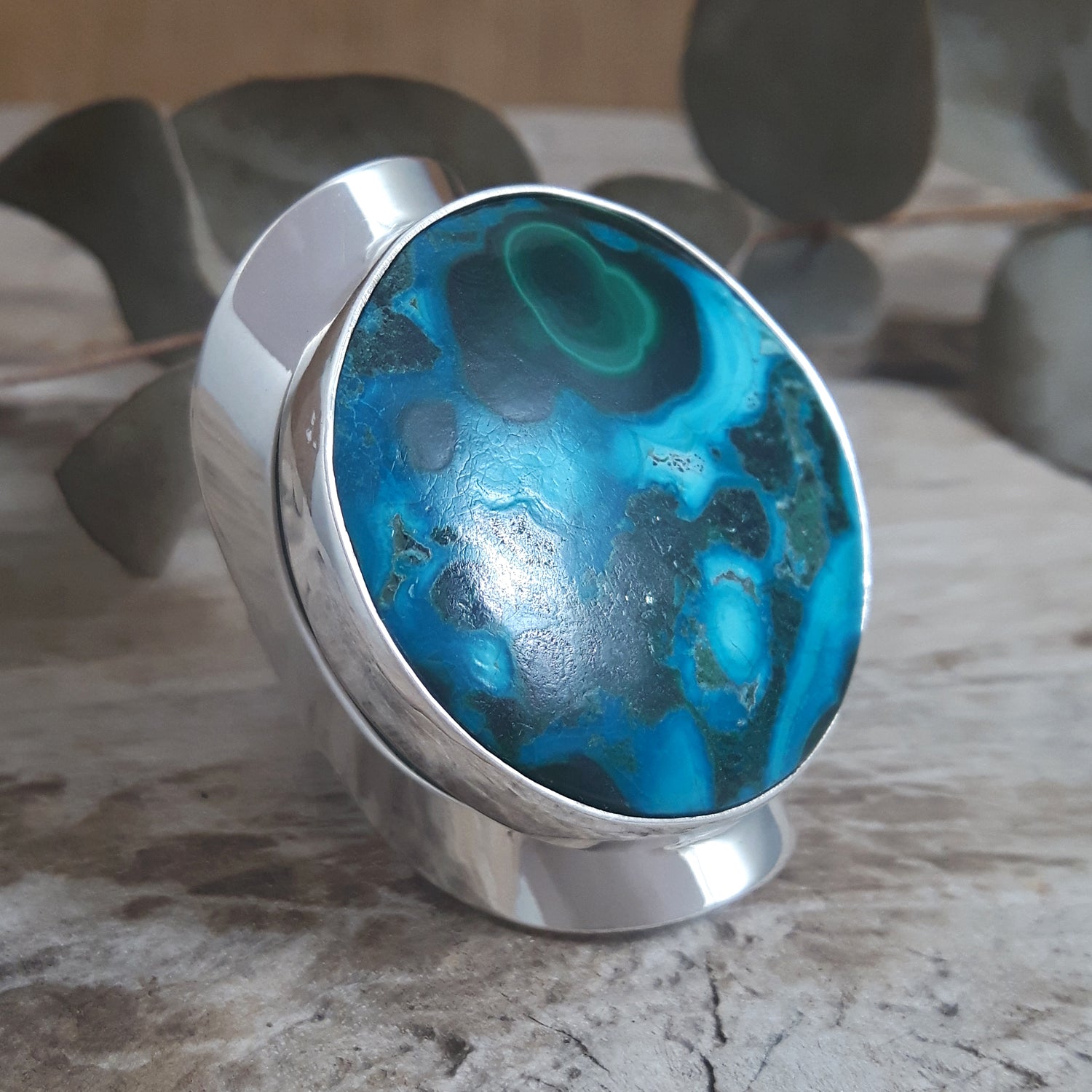 Monet Shattuckite Gemstone XXL Round Adjustable Ring A