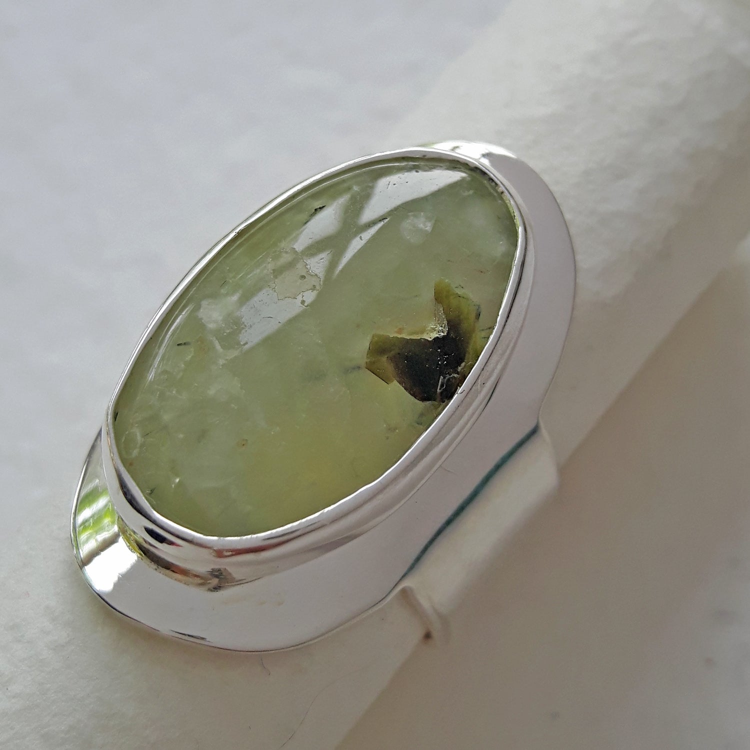 PERFECTLY IMPERFECT Prehnite Fern Medium Sterling Silver Adjustable Ring
