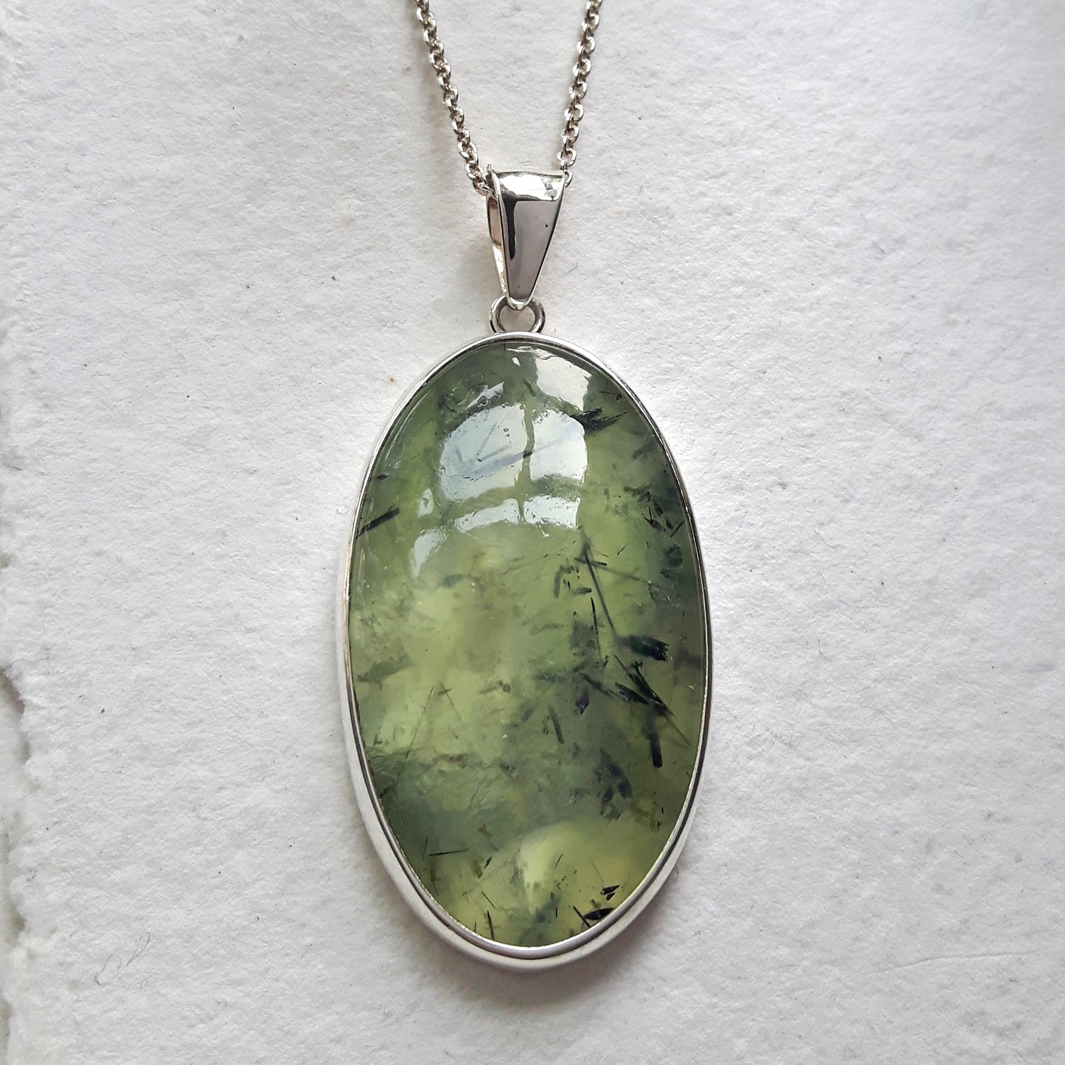 PERFECTLY IMPERFECT Prehnite Fern XL Sterling Silver Gemstone Pendant