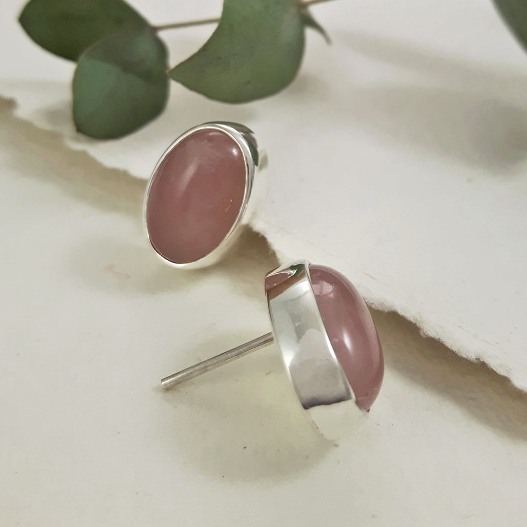 Rose Quartz Large Stud Earrings