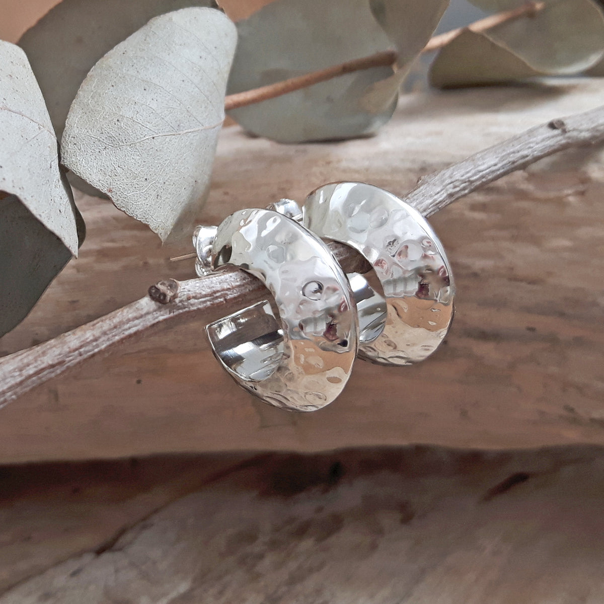 Rowena Hammered Sterling Silver Hoop Earrings