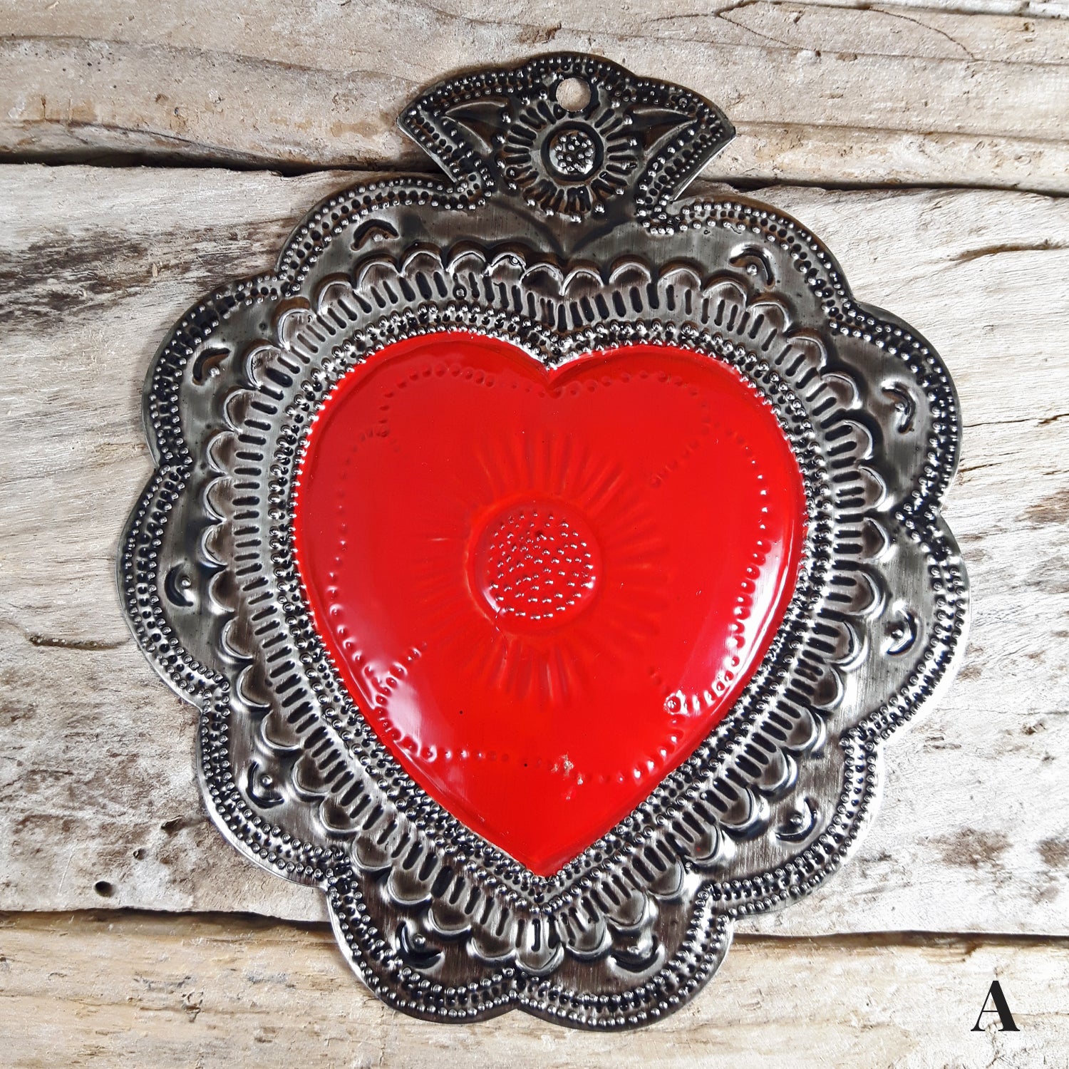 Sacred Heart Red Handcrafted Tin Decorations -A