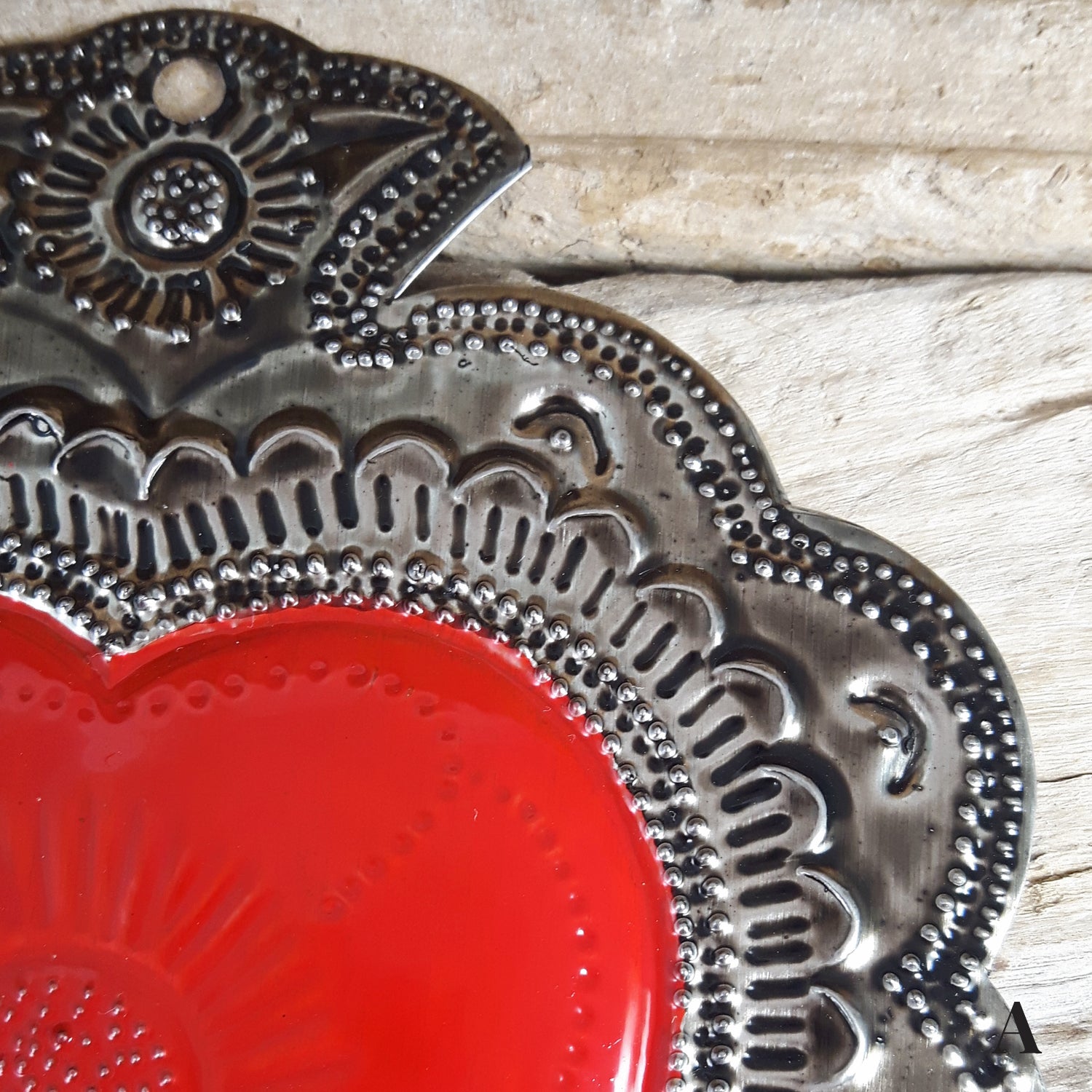 Sacred Heart Red Handcrafted Tin Decorations -A