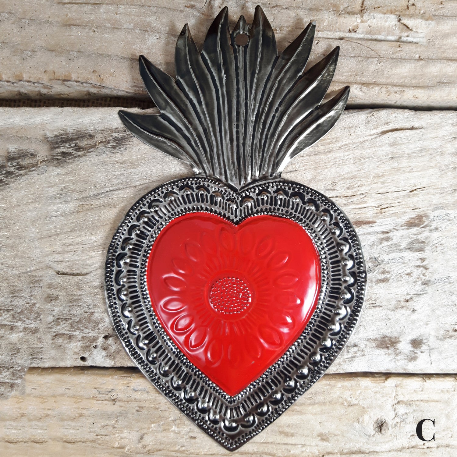 Sacred Heart Red Handcrafted Tin Decorations - C