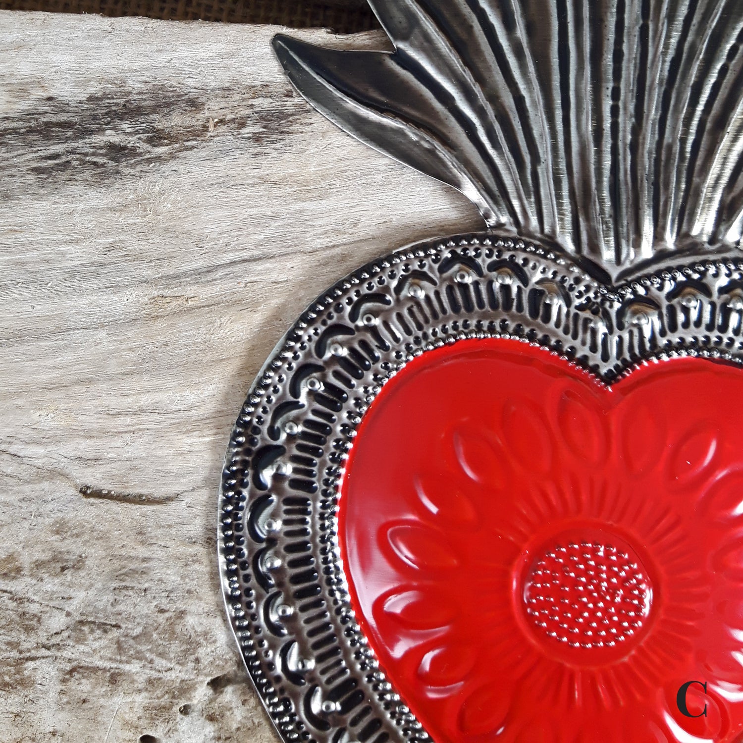 Sacred Heart Red Handcrafted Tin Decorations - C