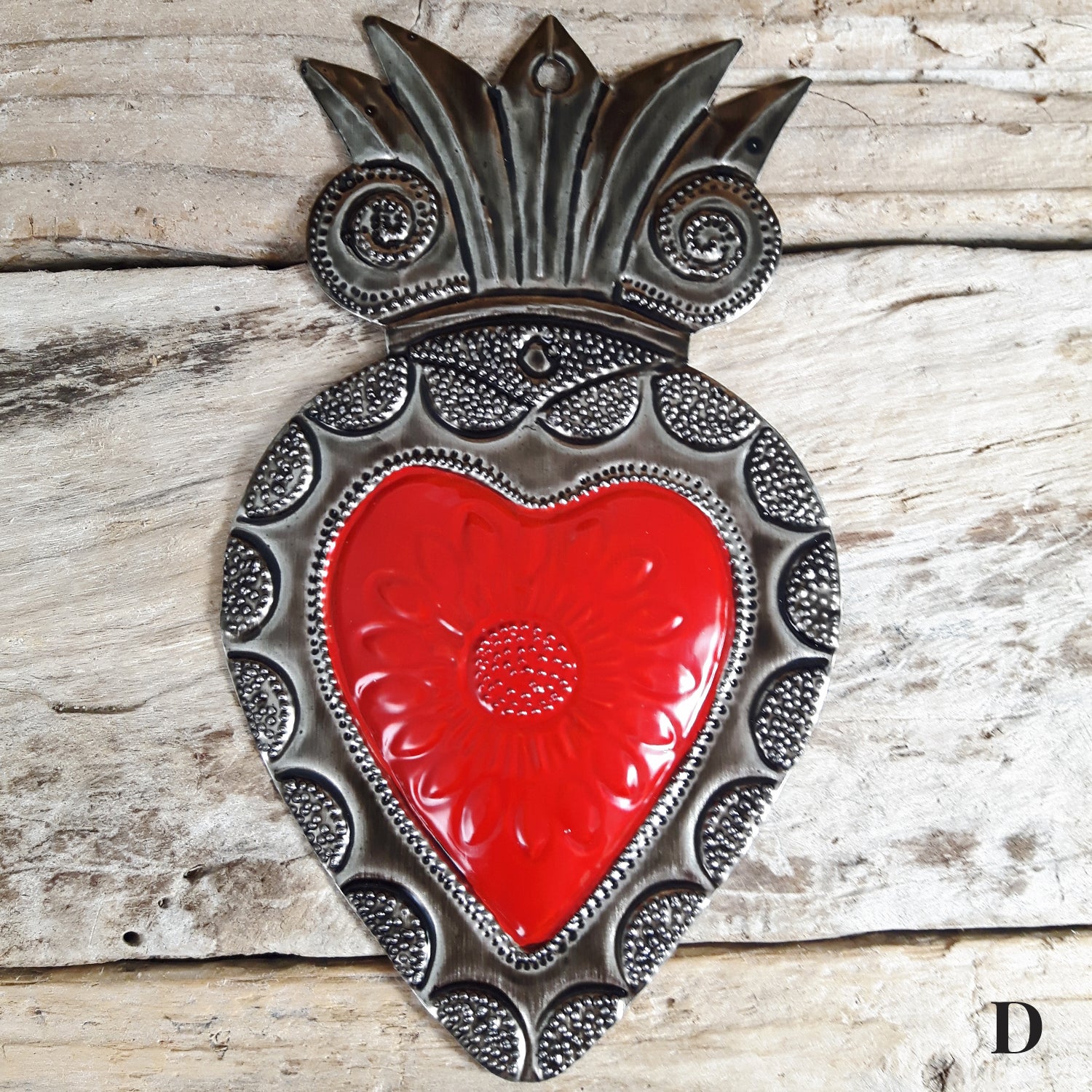 Sacred Heart Red Handcrafted Tin Decorations - D