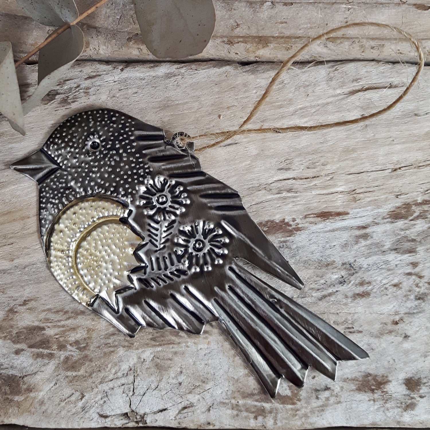 Gold Sacred Robin Handcrafted Tin Decoration
