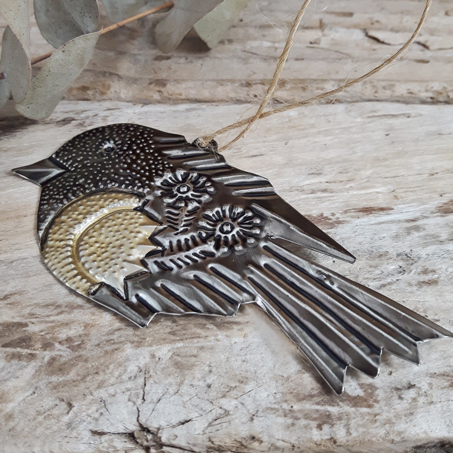 Gold Sacred Robin Handcrafted Tin Decoration