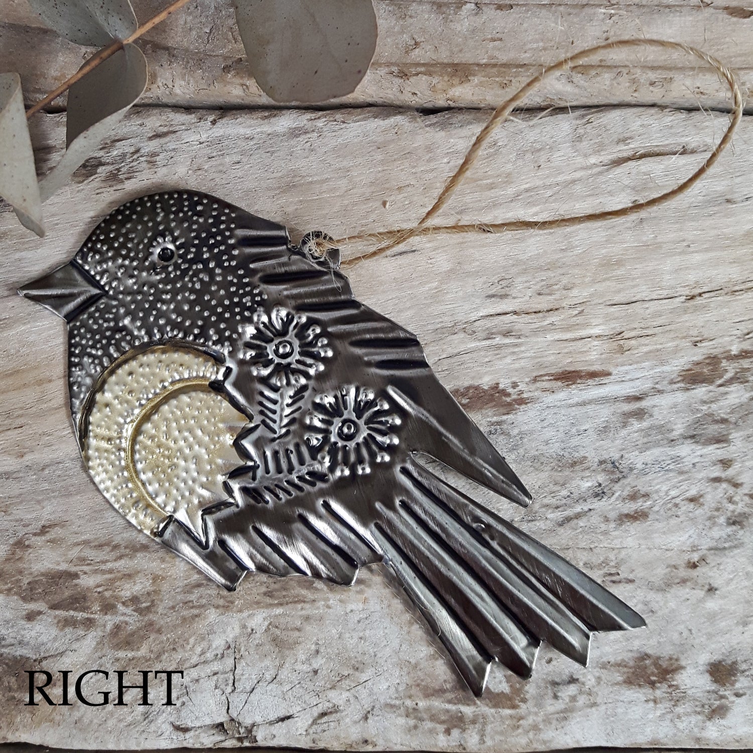 Gold Sacred Robin Handcrafted Tin Decoration