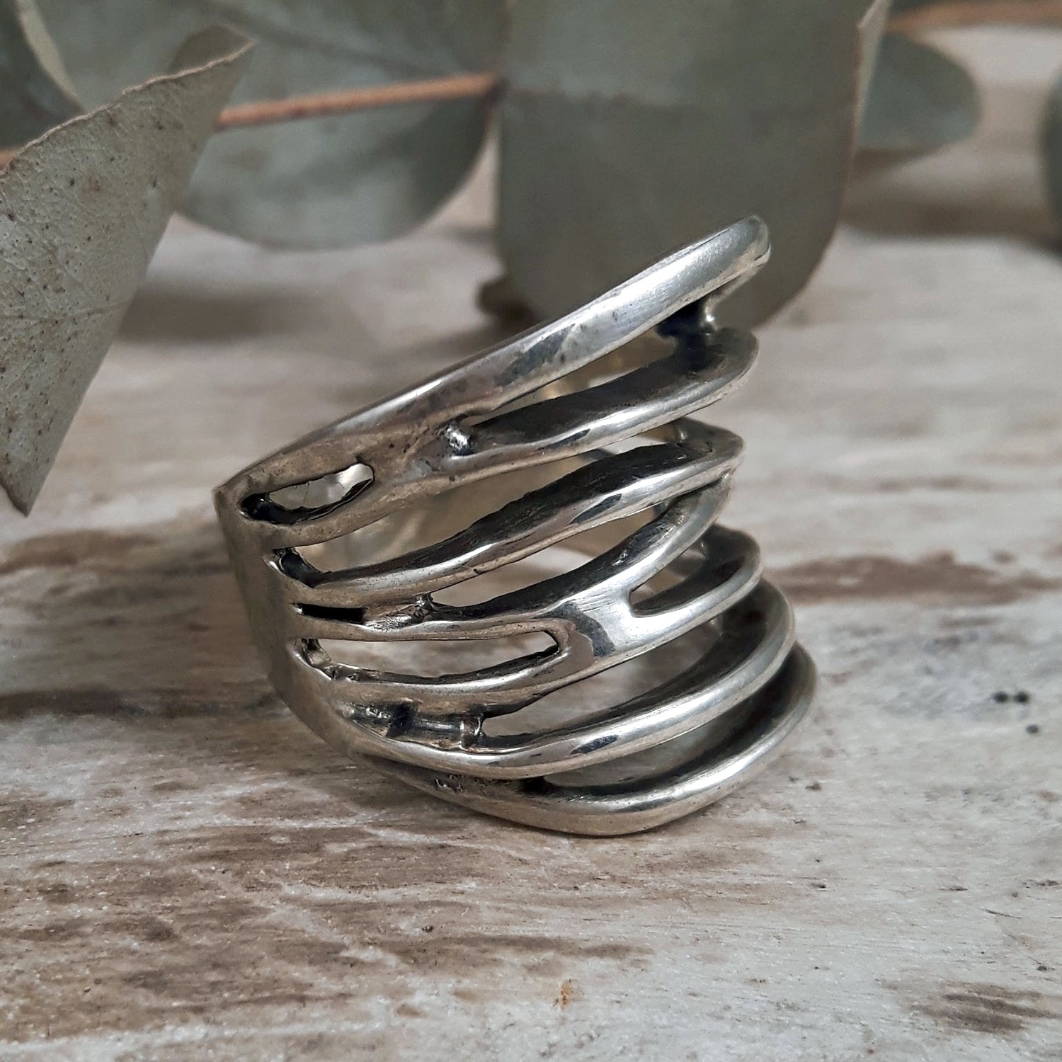 Septimo Oxidised Sterling Silver Ring