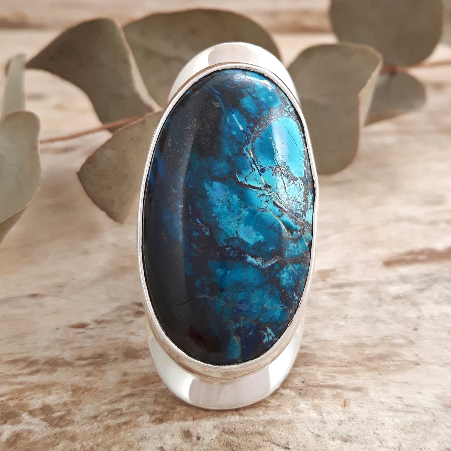 Monet Shattuckite Gemstone Large Adjustable Ring A Set in Sterling Silver