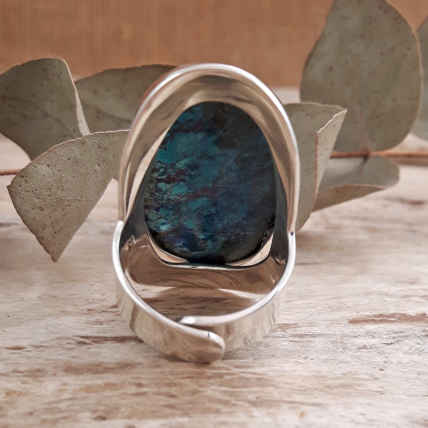 Monet Shattuckite Gemstone Large Adjustable Ring A Set in Sterling Silver