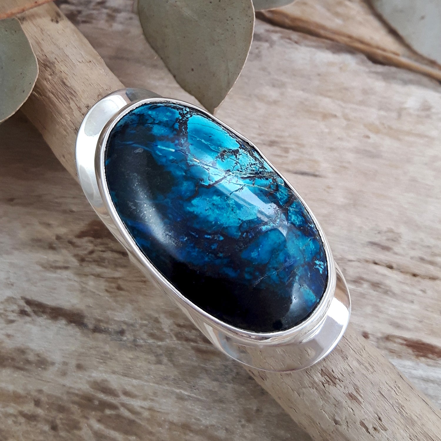 Monet Shattuckite Gemstone Large Adjustable Ring A Set in Sterling Silver