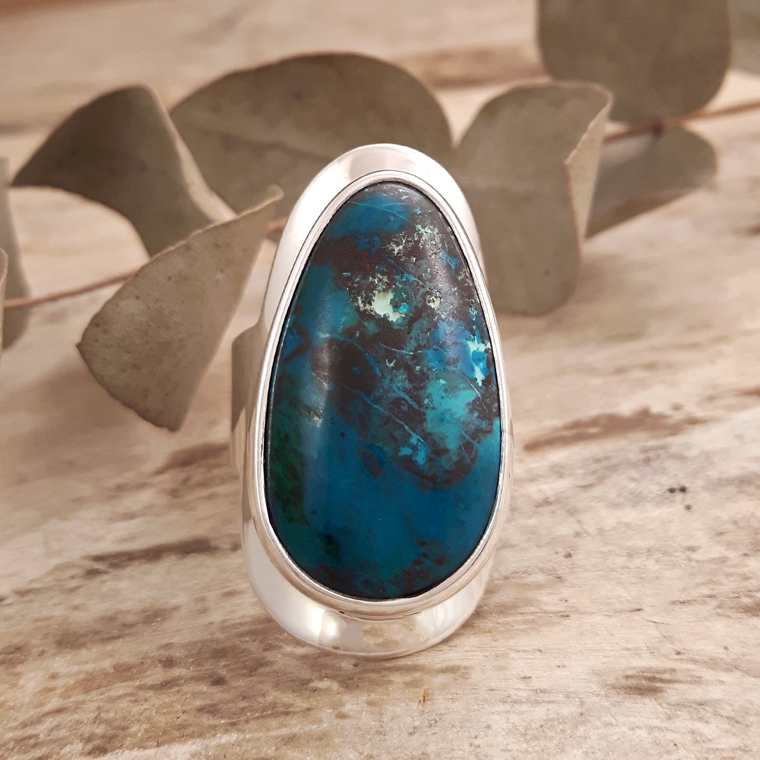 Monet Shattuckite Gemstone Medium Adjustable Ring A Set in Sterling Silver