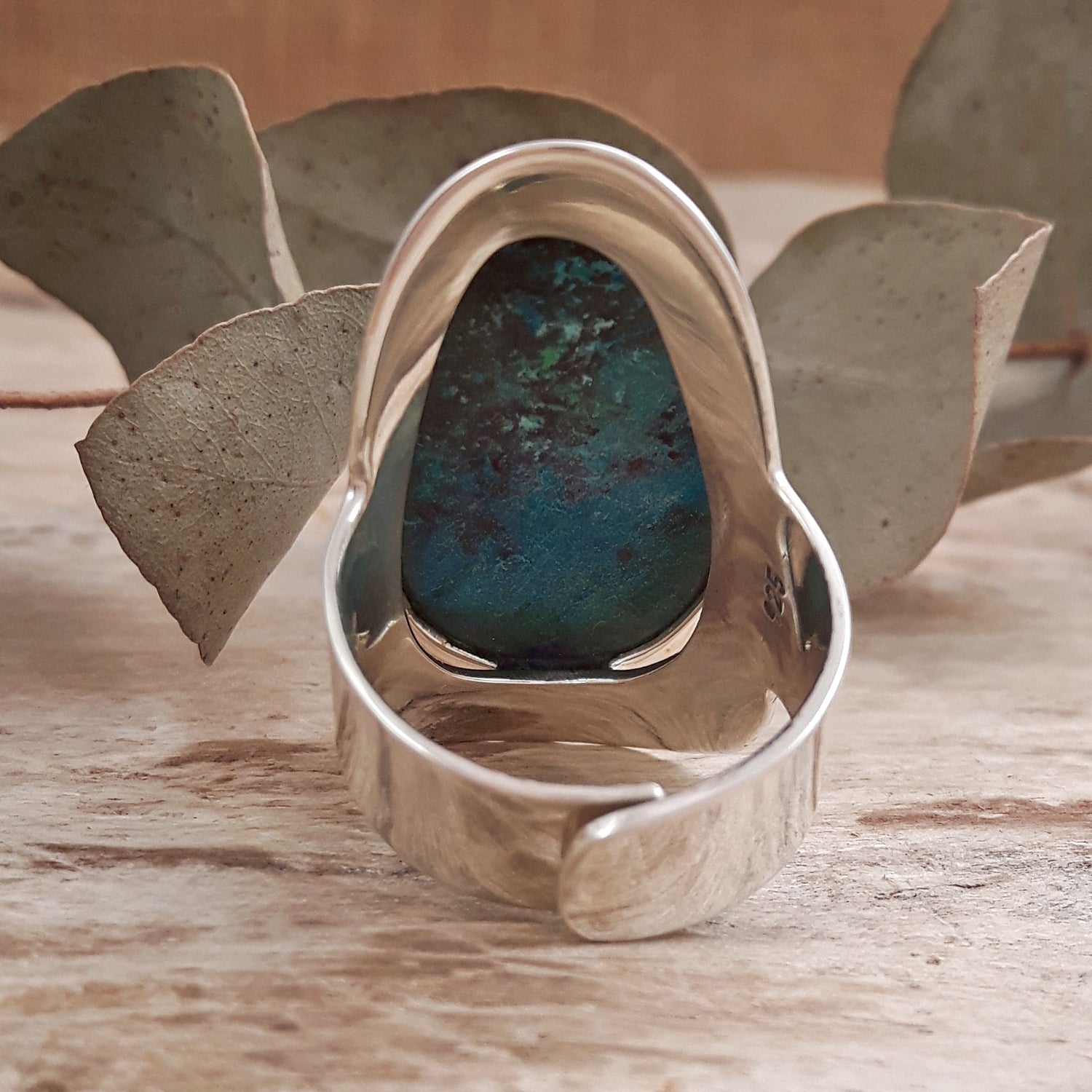 Monet Shattuckite Gemstone Medium Adjustable Ring A Set in Sterling Silver
