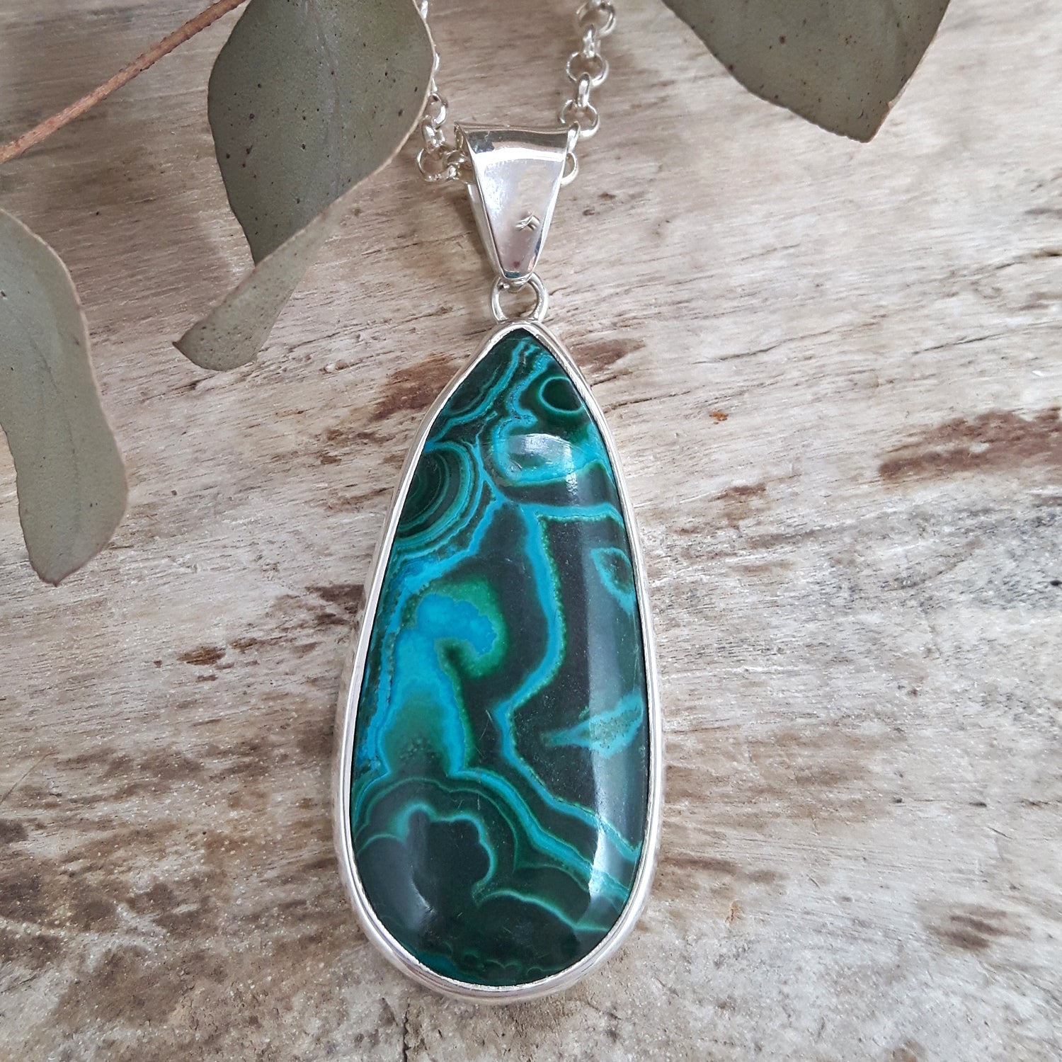 Monet Shattuckite Gemstone Medium Pendant A Set in Sterling Silver