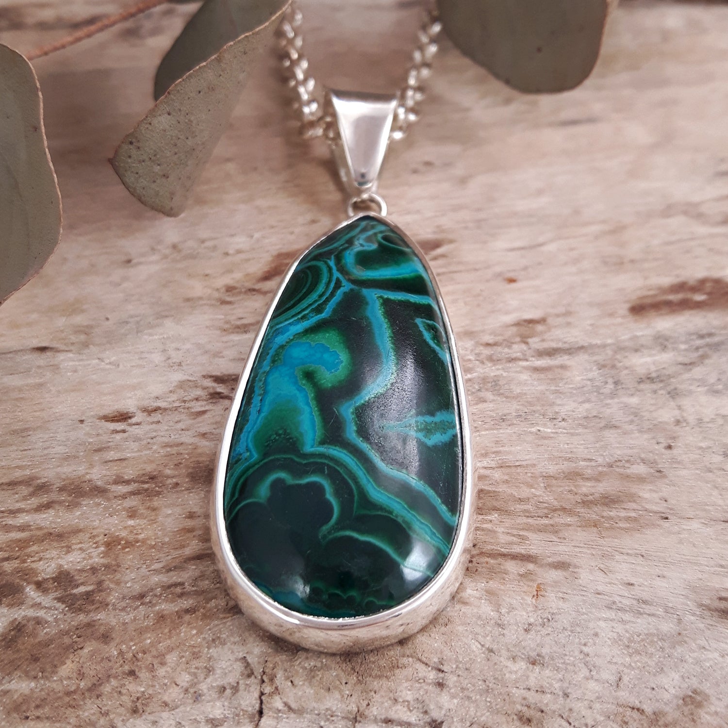 Monet Shattuckite Gemstone Medium Pendant A Set in Sterling Silver