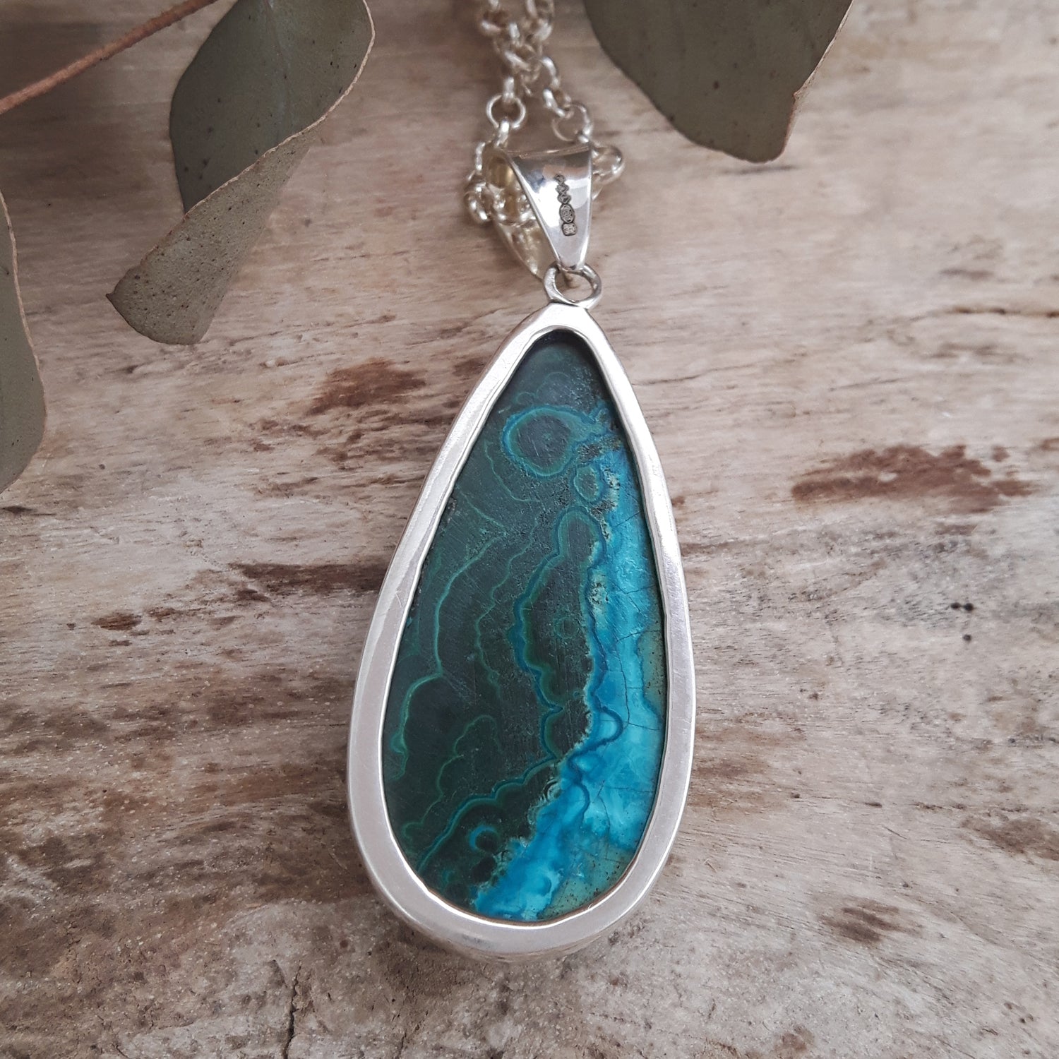 Monet Shattuckite Gemstone Medium Pendant A Set in Sterling Silver