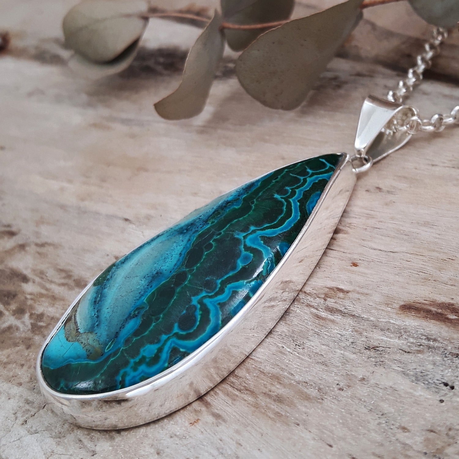 Monet Shattukite Gemstone XL Teardrop Pendant A Set in Sterling Silver