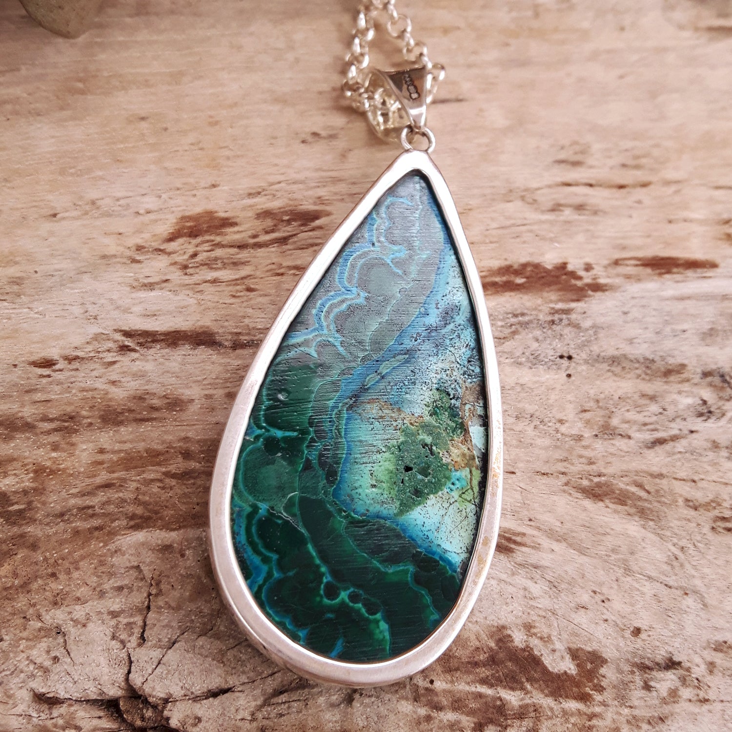 Monet Shattukite Gemstone XL Teardrop Pendant A Set in Sterling Silver
