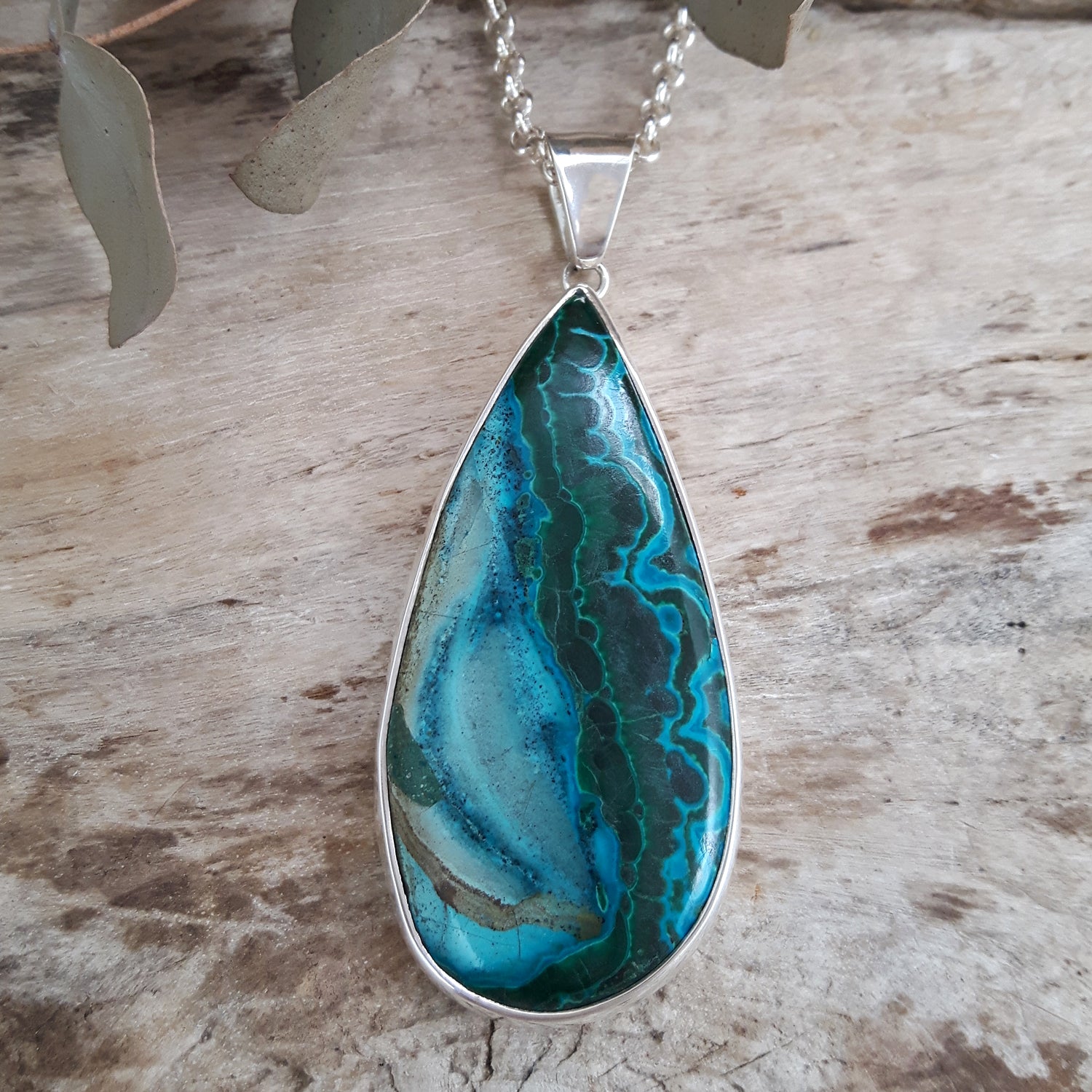 Monet Shattukite Gemstone XL Teardrop Pendant A Set in Sterling Silver
