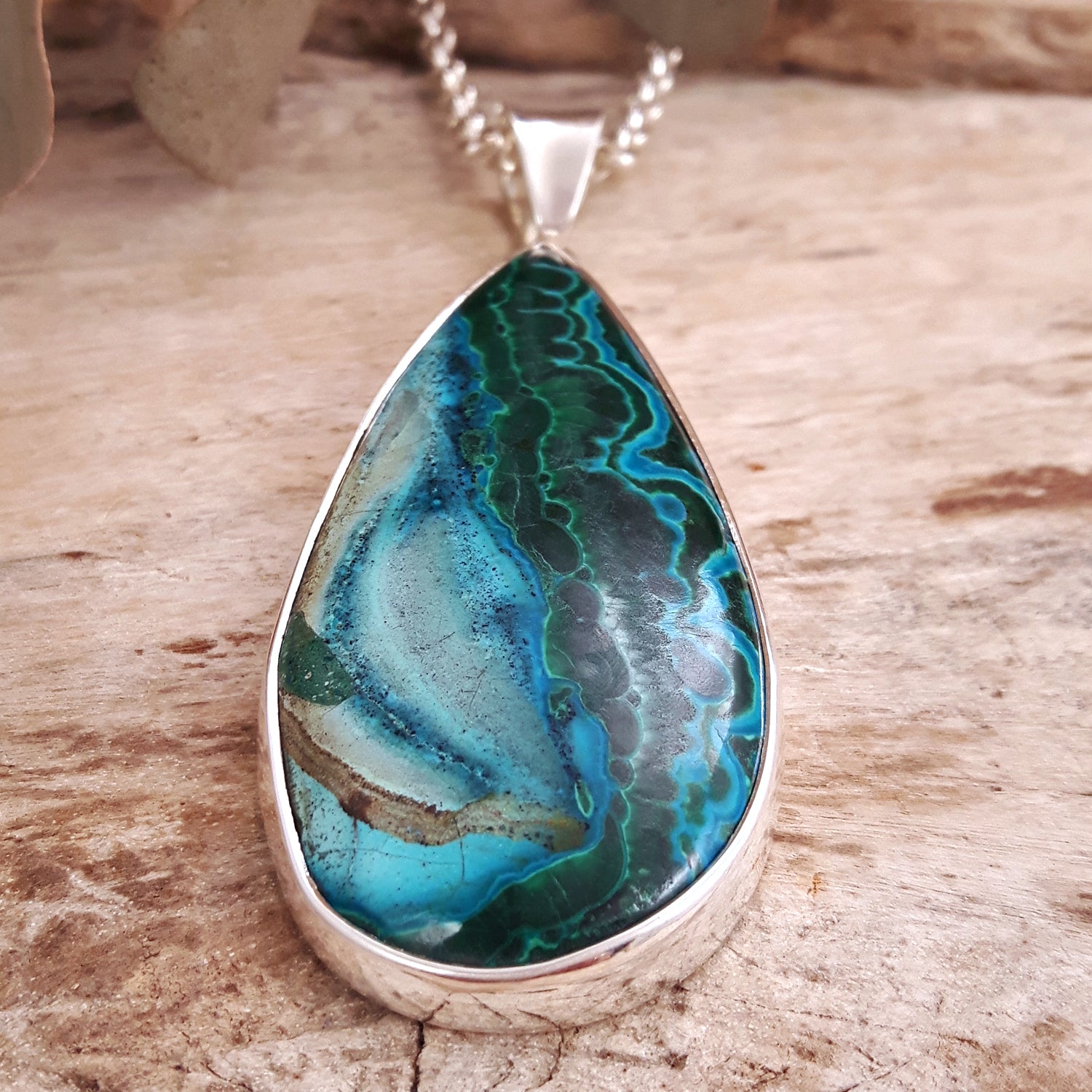 Monet Shattukite Gemstone XL Teardrop Pendant A Set in Sterling Silver