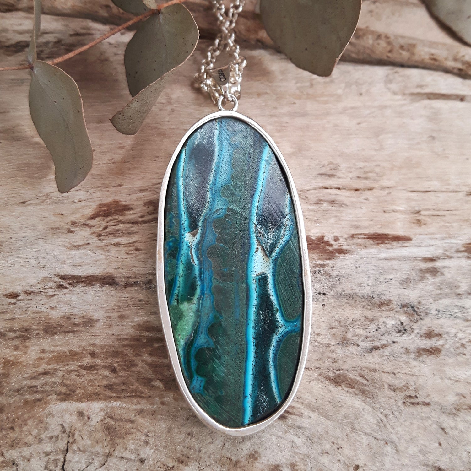 Monet Shattuckite Gemstone XXL Pendant A Set in Sterling Silver